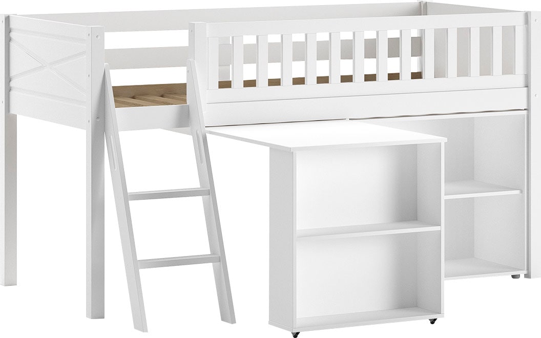 Vipack Spielbett, (Made in Europe), mit viel Funktion auf kleinem Raum, LF 90x200 cm, Kiefer weiß lackiert