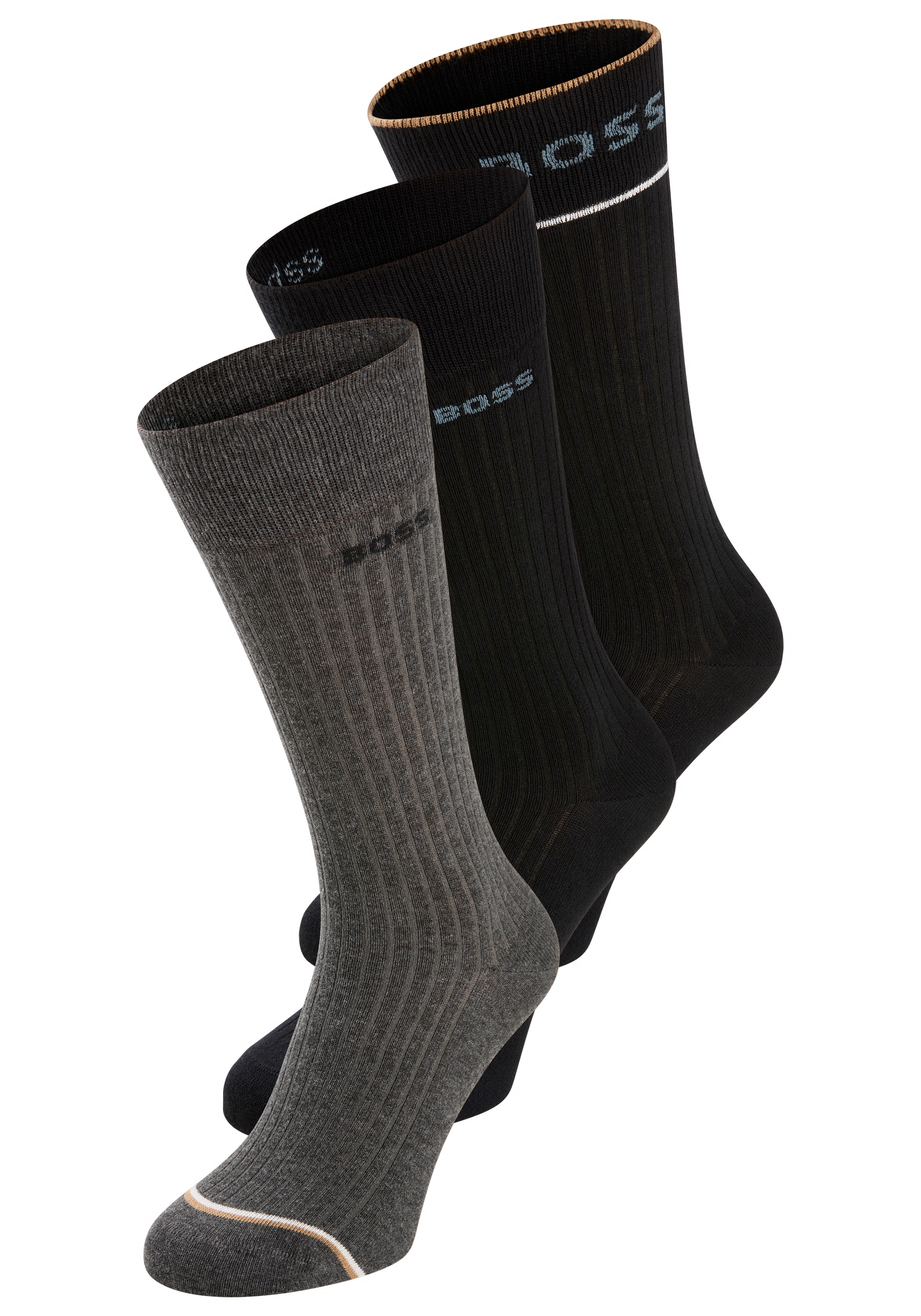 BOSS Freizeitsocken »3P RS Rib Fine CC«, (Packung, 3 Paar, 3er Pack), mit BOSS Logo