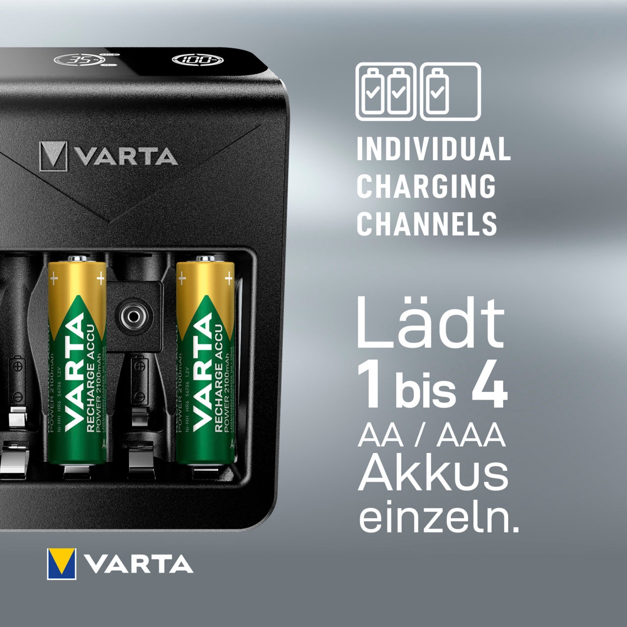 VARTA Batterie-Ladegerät »VARTA LCD Plug Charger+ 4x AA Accus«, 2100 mA, (Set, 5 St.)