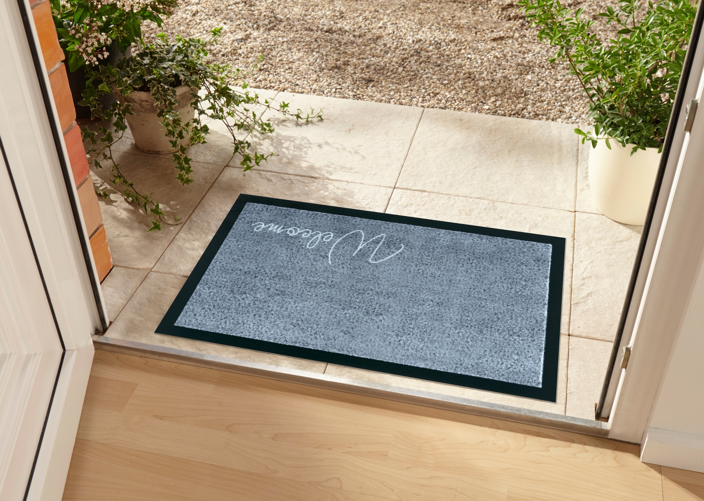 my home Fußmatte »Welcome«, rechteckig, 5 mm Höhe, Schmutzfangmatte, Türmatte, In- und Outdoor, Schrift, Läufer, waschbar
