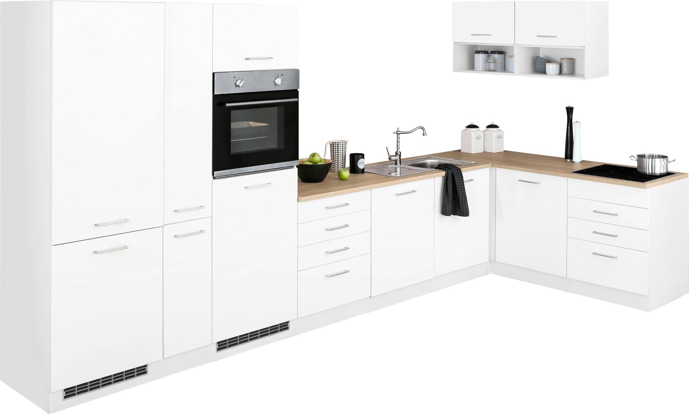 Winkelküche »Visby«, ohne E-Geräte, 390x180 cm, für Kühl/Gefrierkombi und Geschirrspüler