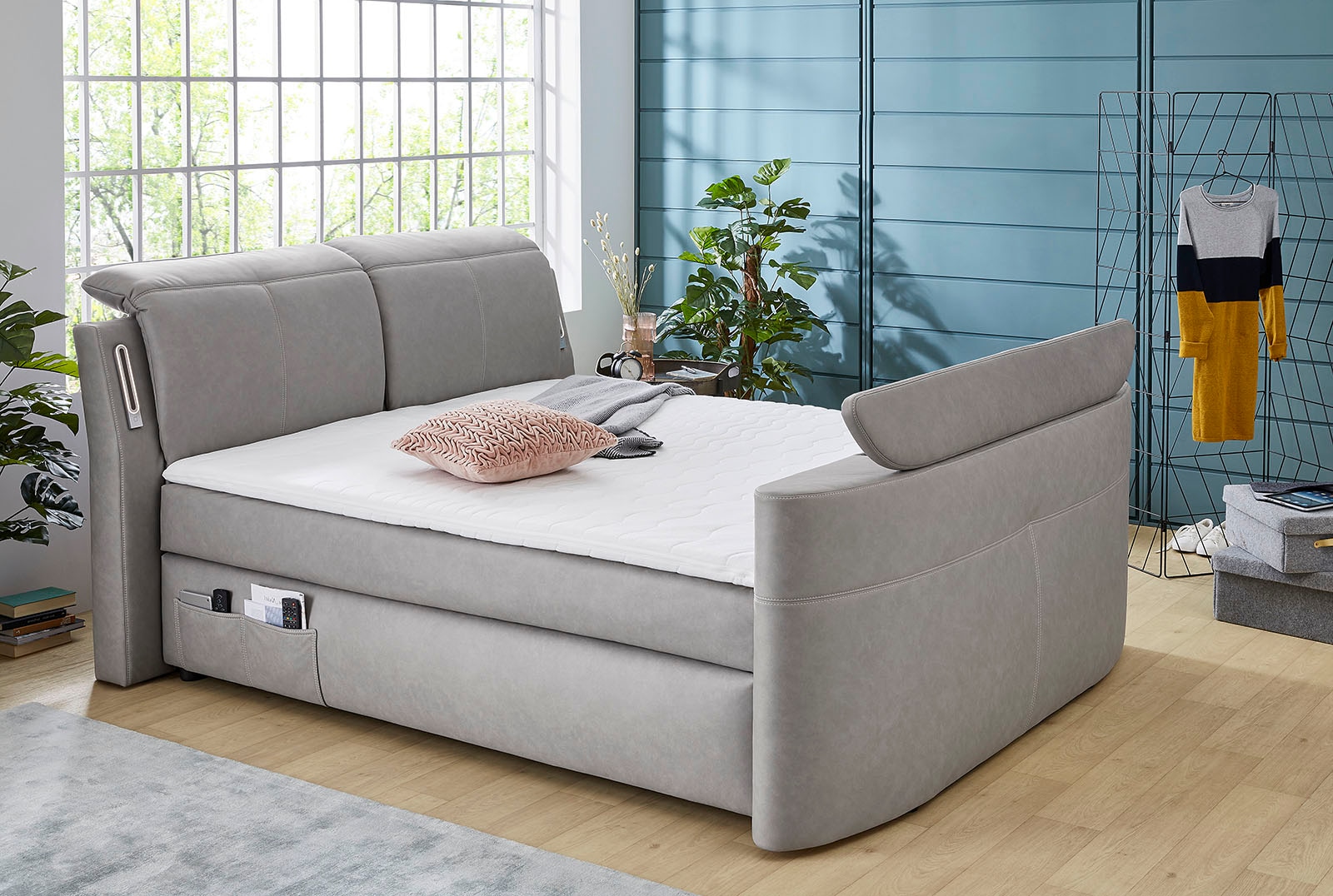 Jockenhöfer Gruppe Boxspringbett »Movie Star«, mit versenkbarem TV-Lift, Fernbedienung, LED-Licht, USB-Ladestation und verstellbaren Kopfstützen