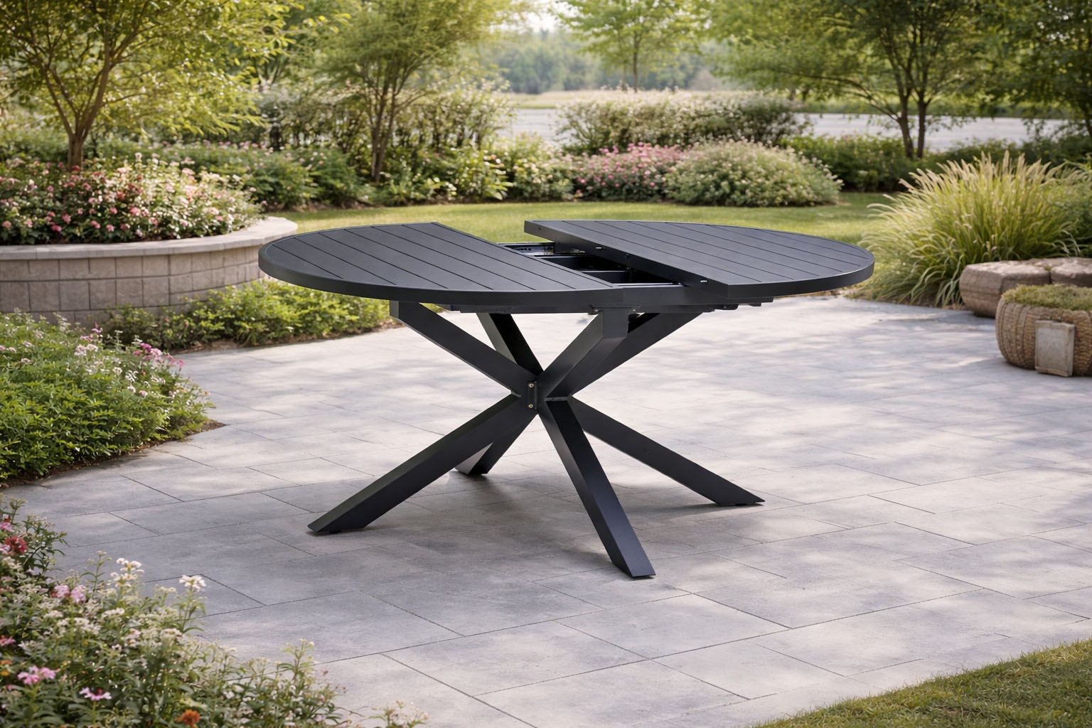 Destiny Garten-Essgruppe »COMO ARONA 4 Se + Ausziehtisch Ø145/199cm grau/anthrazit« Set,  Aluminium, Rope