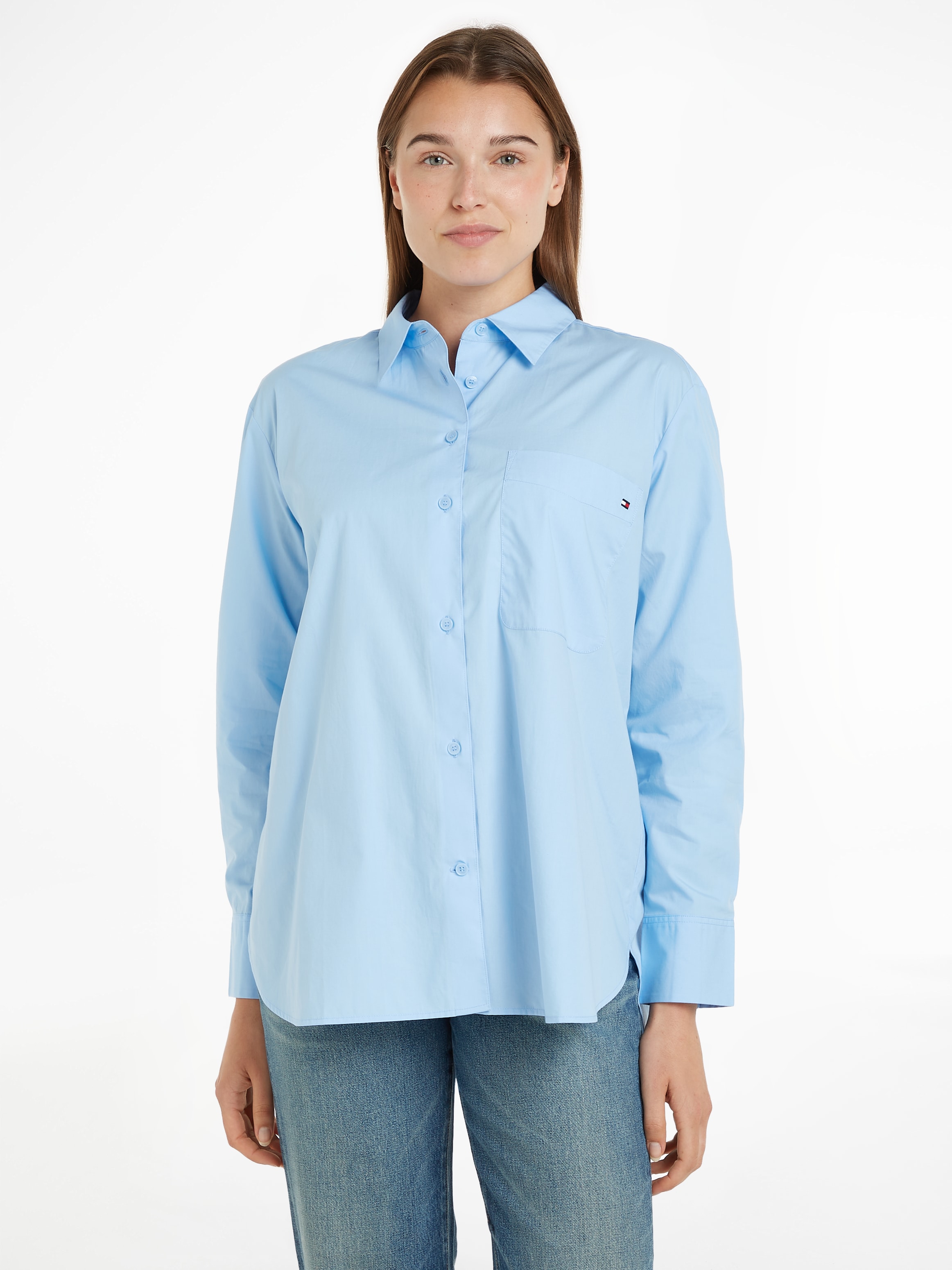 Tommy Hilfiger Hemdbluse »SOLID COTTON EASY FIT SHIRT«, mit Brusttasche