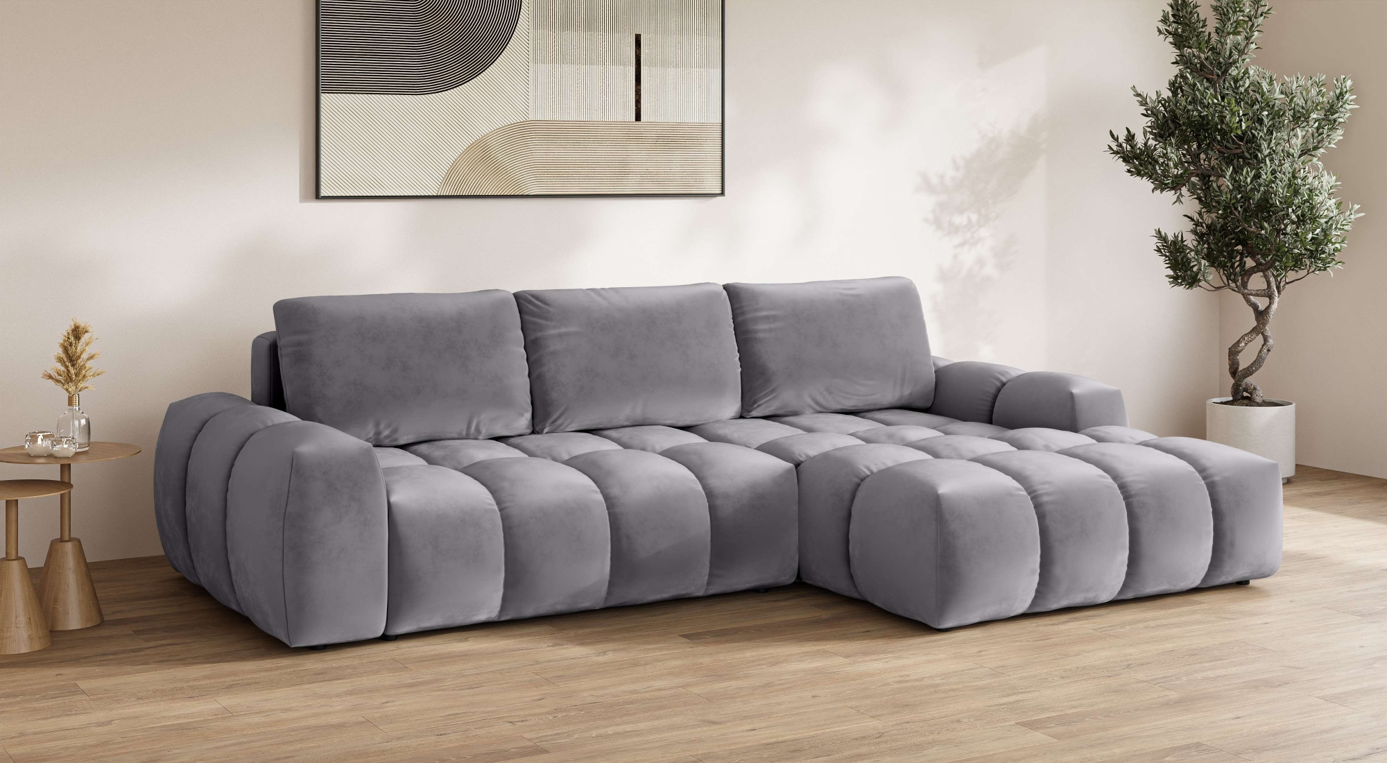INOSIGN Ecksofa »AZITA klein optionale Schlafsofa mit Bettkasten, B/T/H: 270/166,5/84cm«, L-Form mit Wellenunterfederung, Bubble-Optik