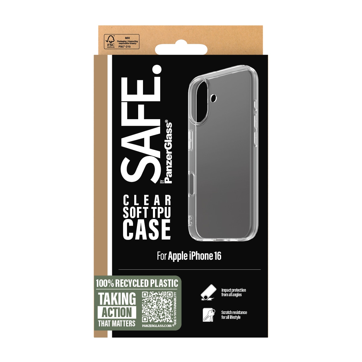 SAFE by PanzerGlass Handyhülle »Soft TPU Case für Apple iPhone 16«, Backcover, Schutzhülle, Handyschutzhülle, Case, Schutzcase, stoßfest