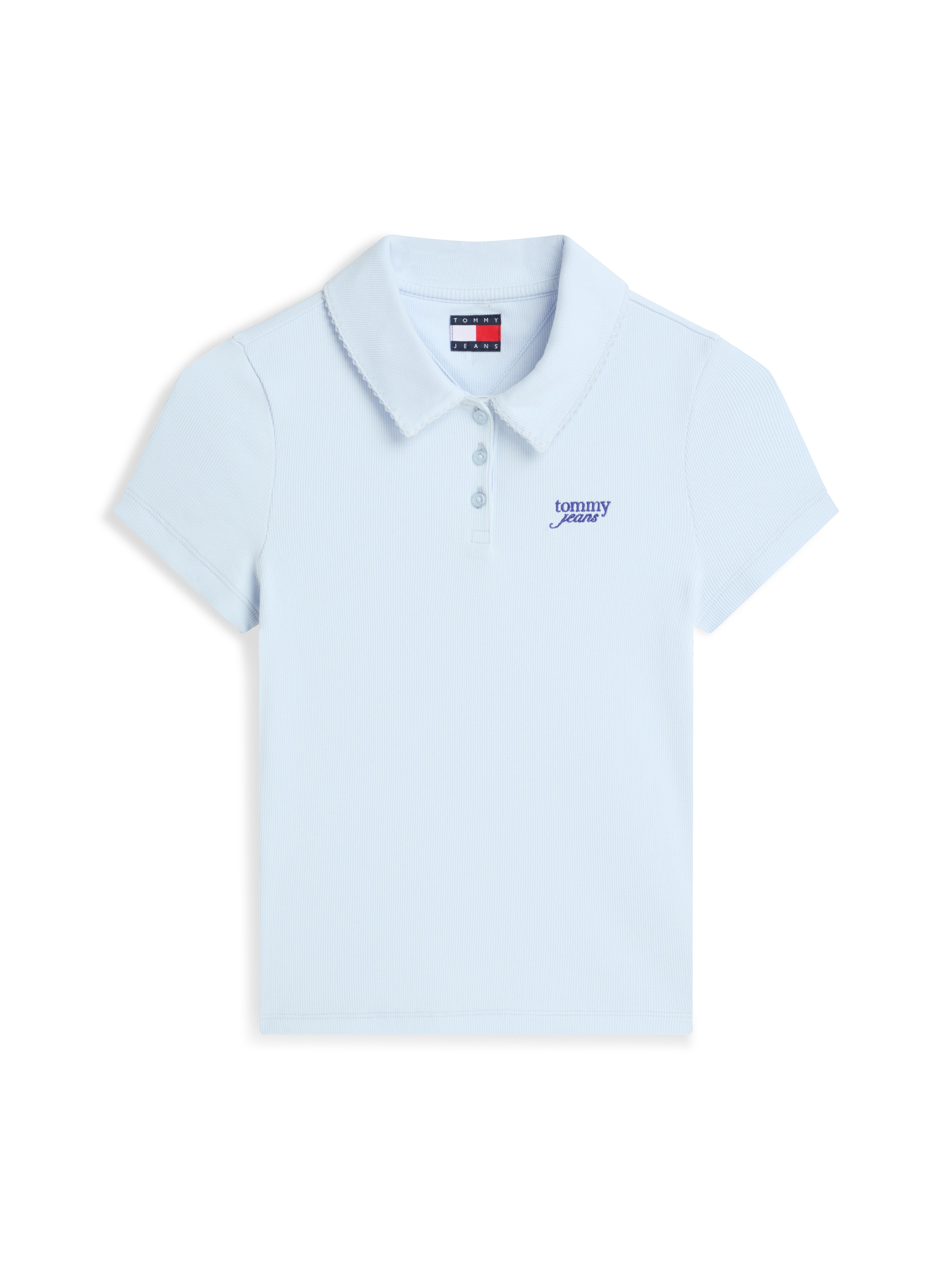 Tommy Jeans Poloshirt »TJW SLIM RIB SCRIPT POLO« Baumwollmischung, slim fit, figurbetont, in gerippter Struktur