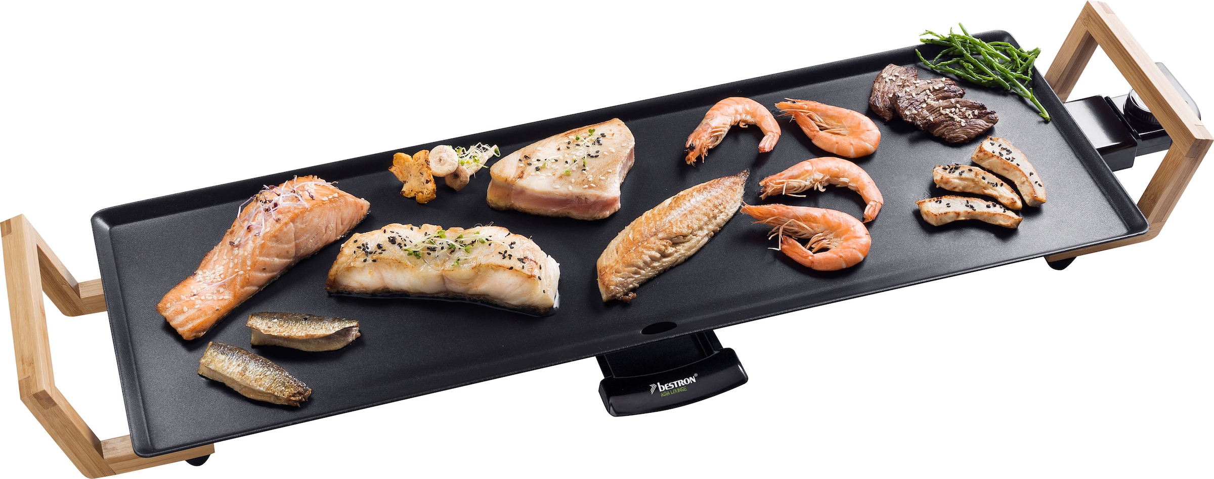 bestron Tischgrill »ABP603BB Asia Lounge«, 1800 W, Teppanyaki Grillplatte XL im Asia Design, mit Bambus-Griffen