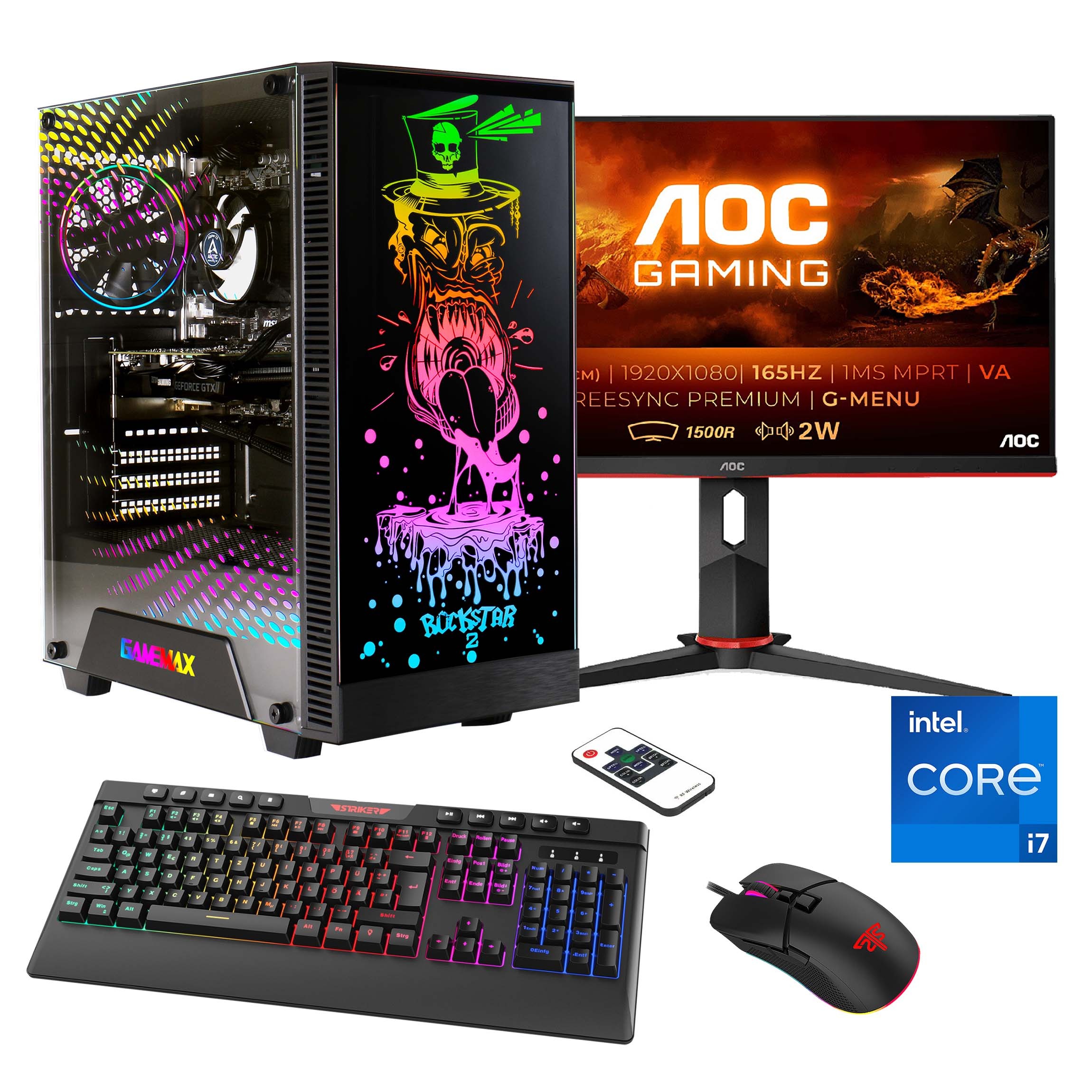 Hyrican Gaming-PC-Komplettsystem »Rockstar SET02427«, (RTX 4060Ti (16GB), DDR5, Windows 11, inklusive 24 Curved Monitor AOC C24G2AE/BK