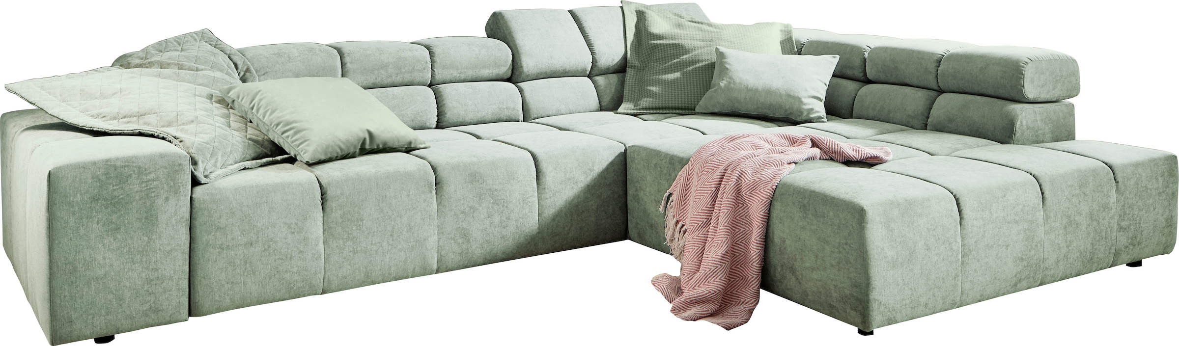 INOSIGN Ecksofa »Ancona incl. Kopfteilverstellung, Breite 319cm, L-Form«, wahlweise motorische Sitztiefenverstellung, auch in Cord + Easy Care