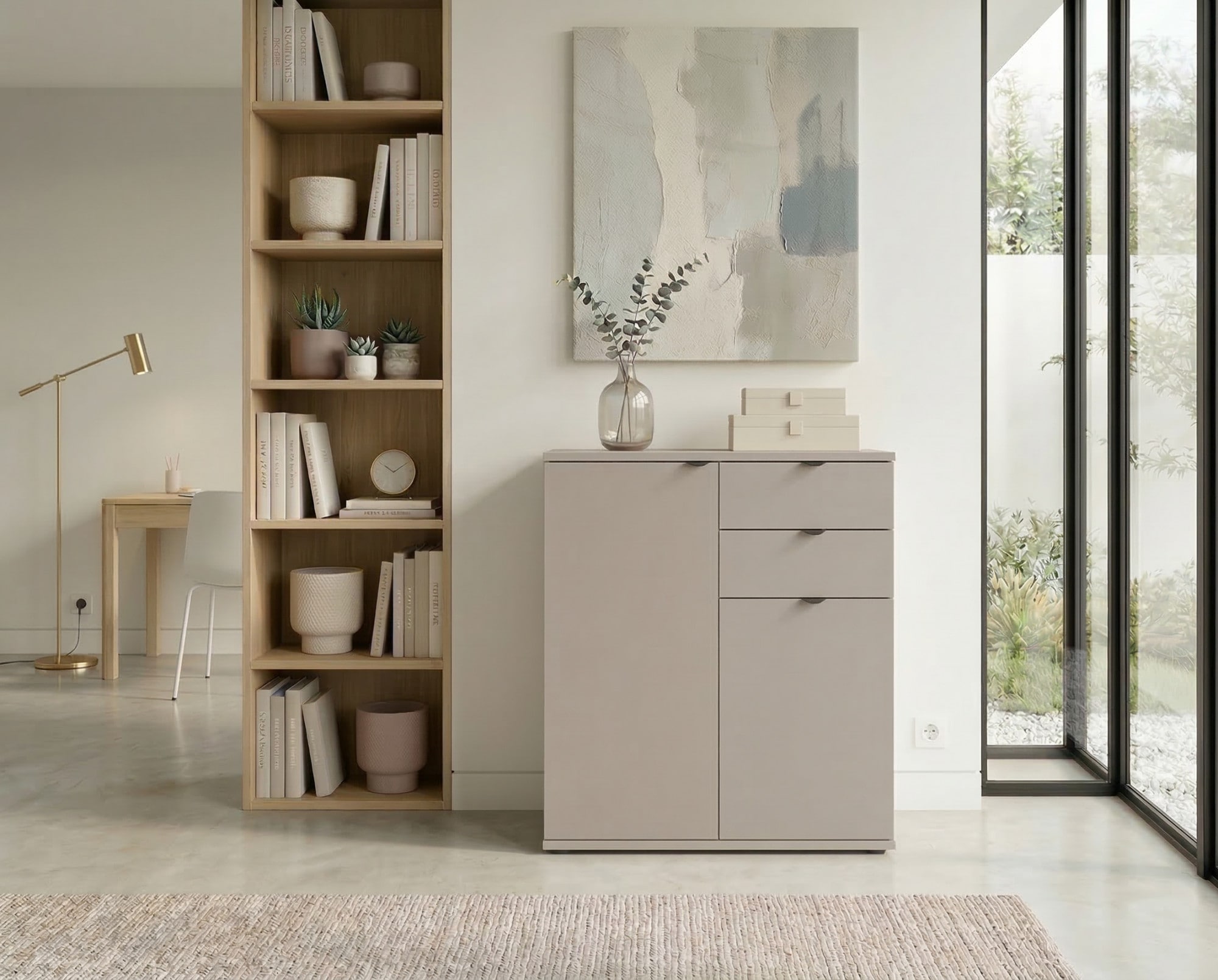 Home affaire Kommode »THALIANA Sideboard mit 2 Türen und 2 Schubladen, Breite 80 cm« Schrank in 3 Farben erhältlich, schwarze Metallgriffe, viel Stauraum