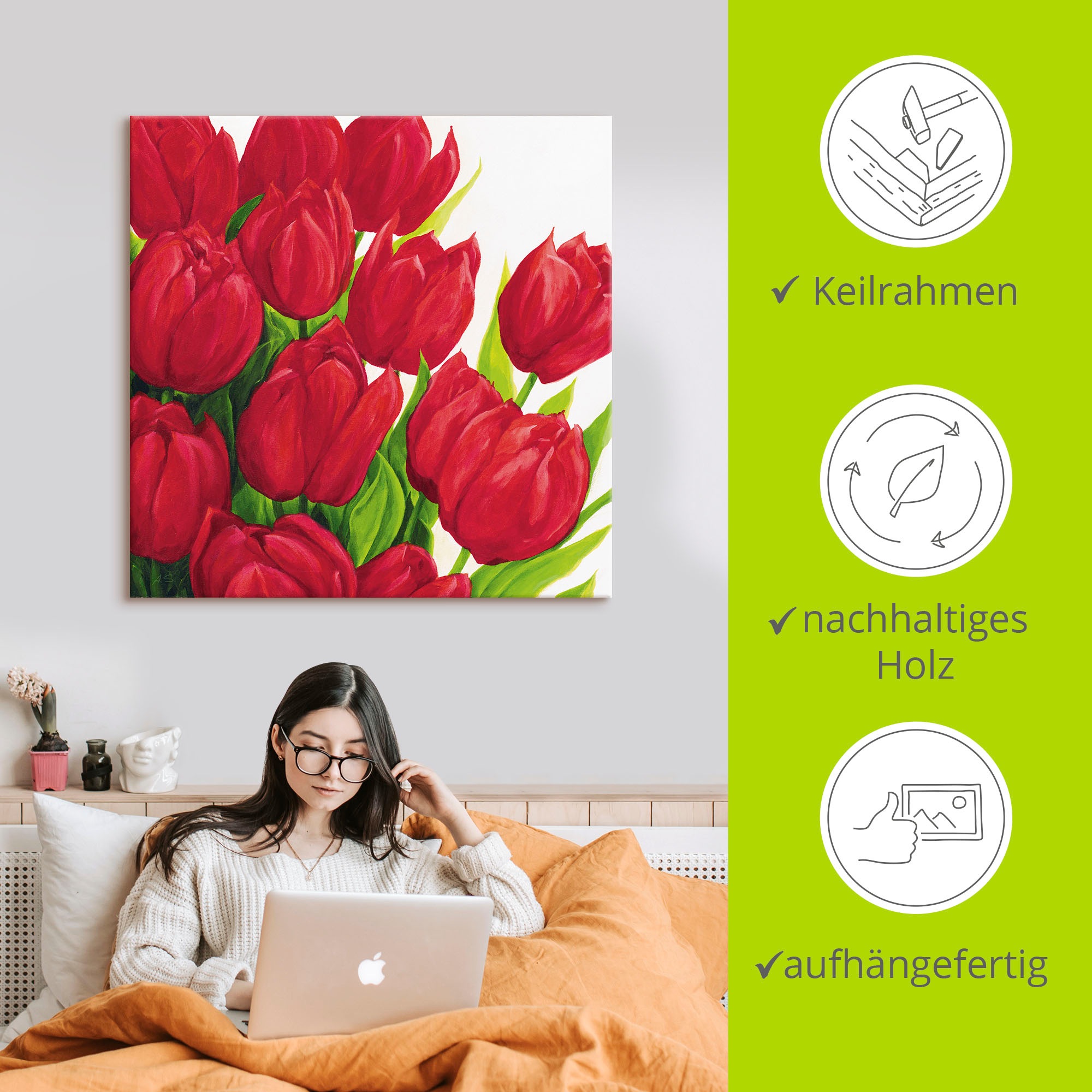 Artland Leinwandbild »Rote Tulpen«, Blumen, (1 St.), auf Keilrahmen gespannt