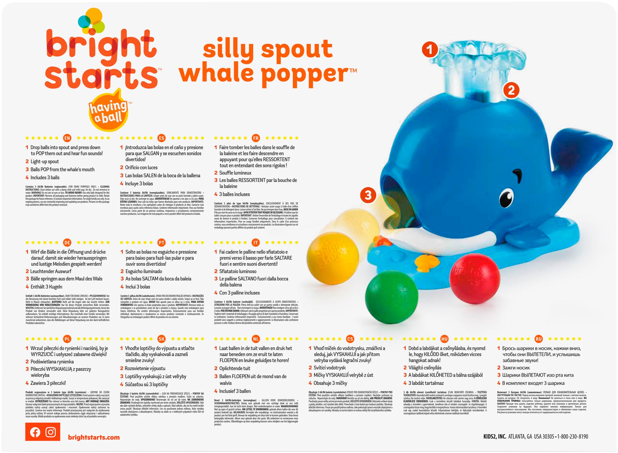 Bright Starts Lernspielzeug »Silly Spout Whale Popper™«, mit Licht und Sound