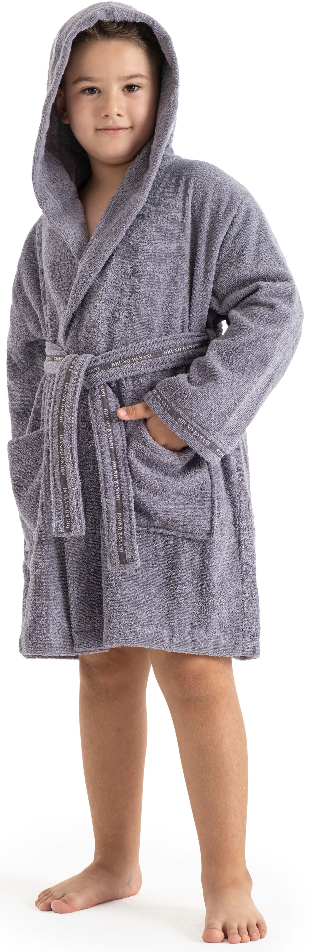 Bruno Banani Kinderbademantel »Danny, Ideal für Zuhause, Schwimmbad oder im Urlaub« 1 Stk. mit Logostreifen, aus 100% Baumwolle