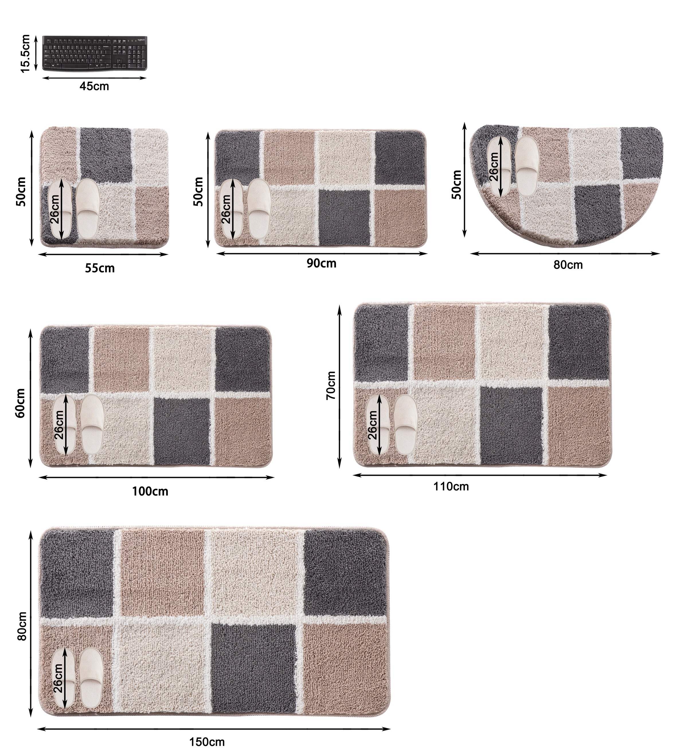 my home Badematte »Anna mit Kachelmuster, Badvorleger, Badezimmer Teppich, Duschvorleger«, rutschhemmend beschichtet, strapazierfähig, Badteppich, Hoch-Tief Effekt, Modern, Weich