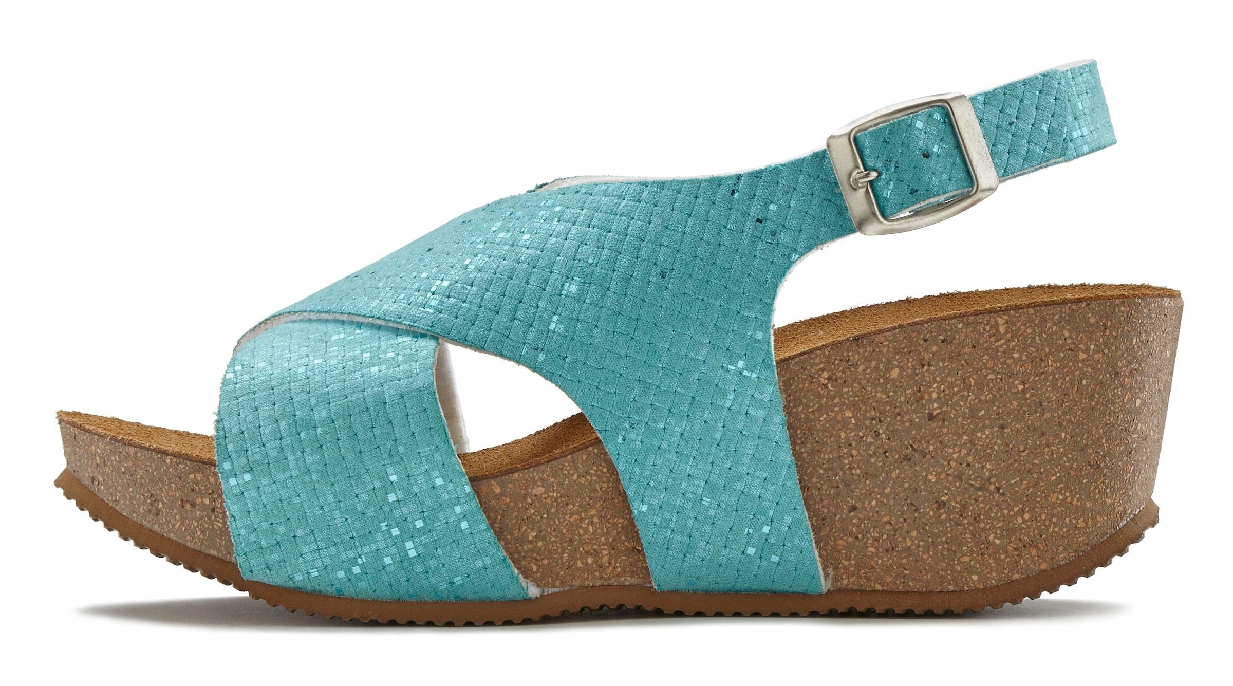 Sandalette, Sommerschuh mit Keilabsatz und Korkfußbett