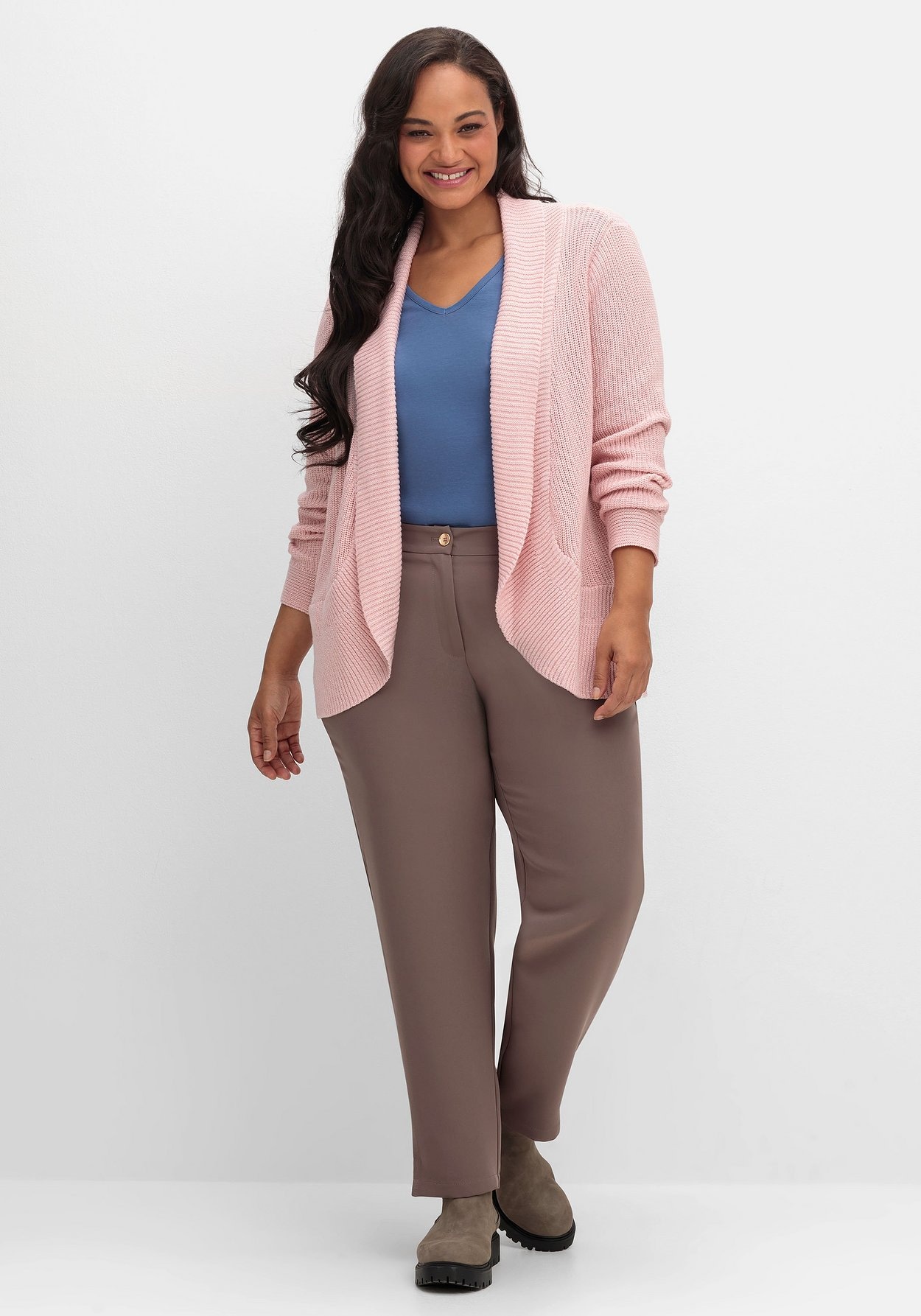 Sheego Strickjacke »Verschlusslose Strickjacke mit Schalkragen«
