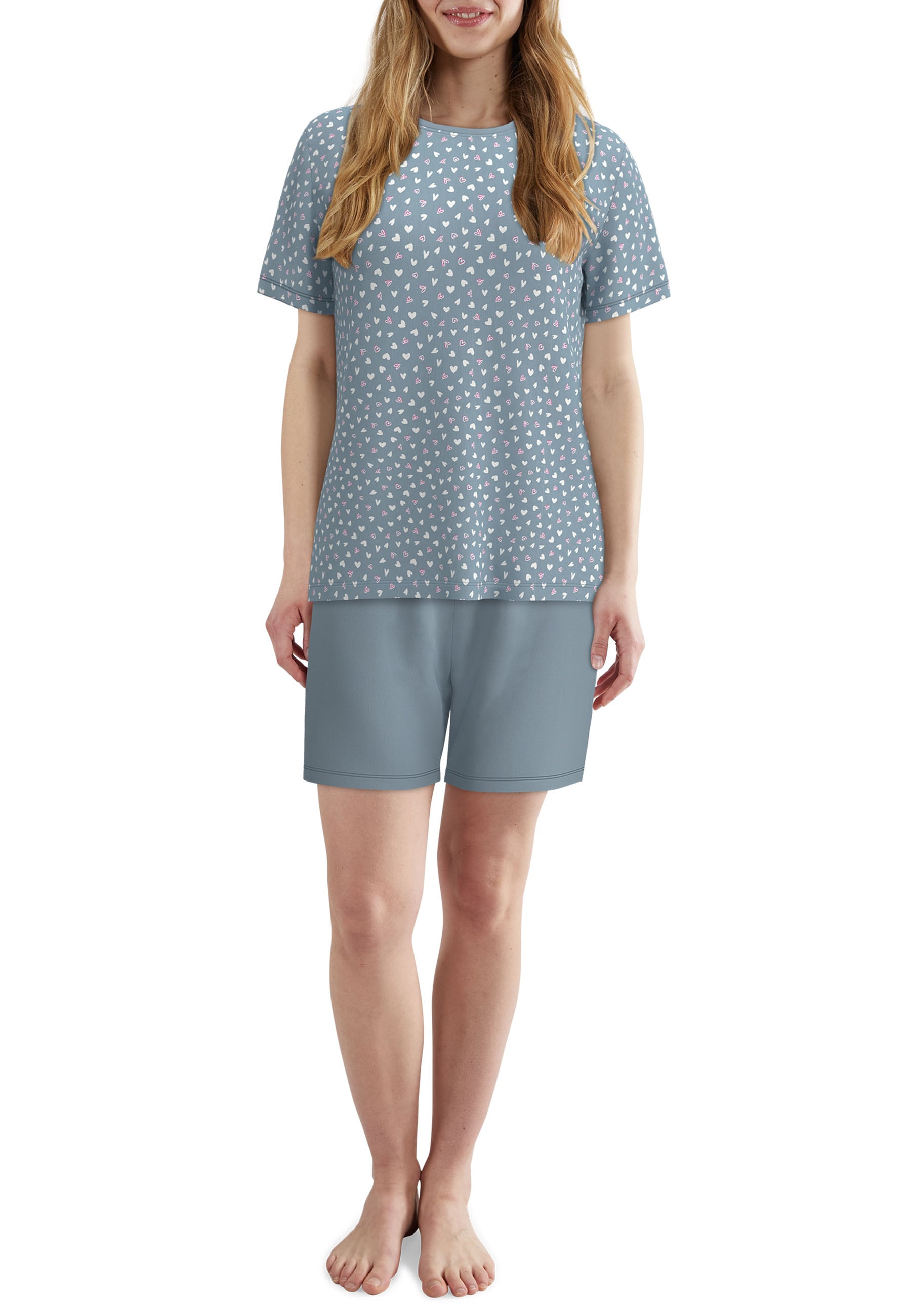 TOM TAILOR Shorty mit Motiv, Rundhalsausschnitt, kurz, Baumwollmix