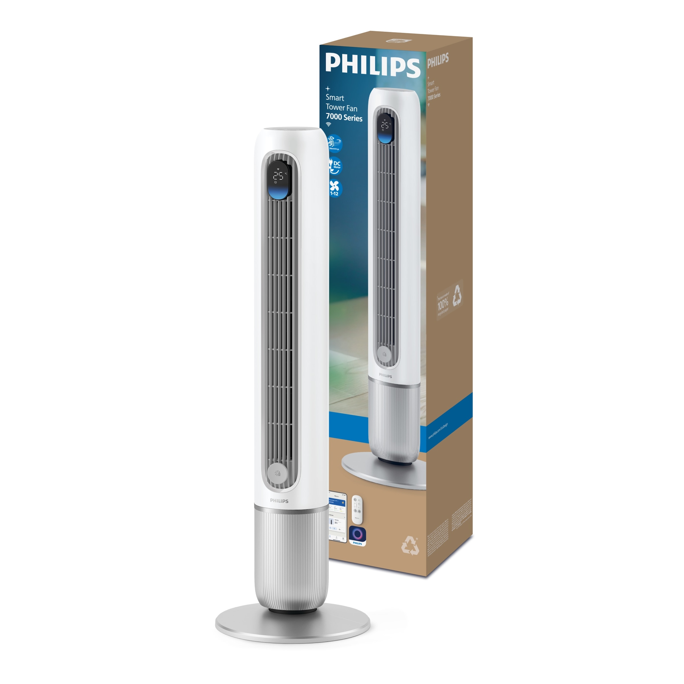 Philips Turmventilator »CX7550 Serie 7000 mit 12 Geschwindigkeiten u. Aromatherapie-Zusatz« Oszillierend, besonders leise, mit DC-Motor, Timer u. Fernbedienung