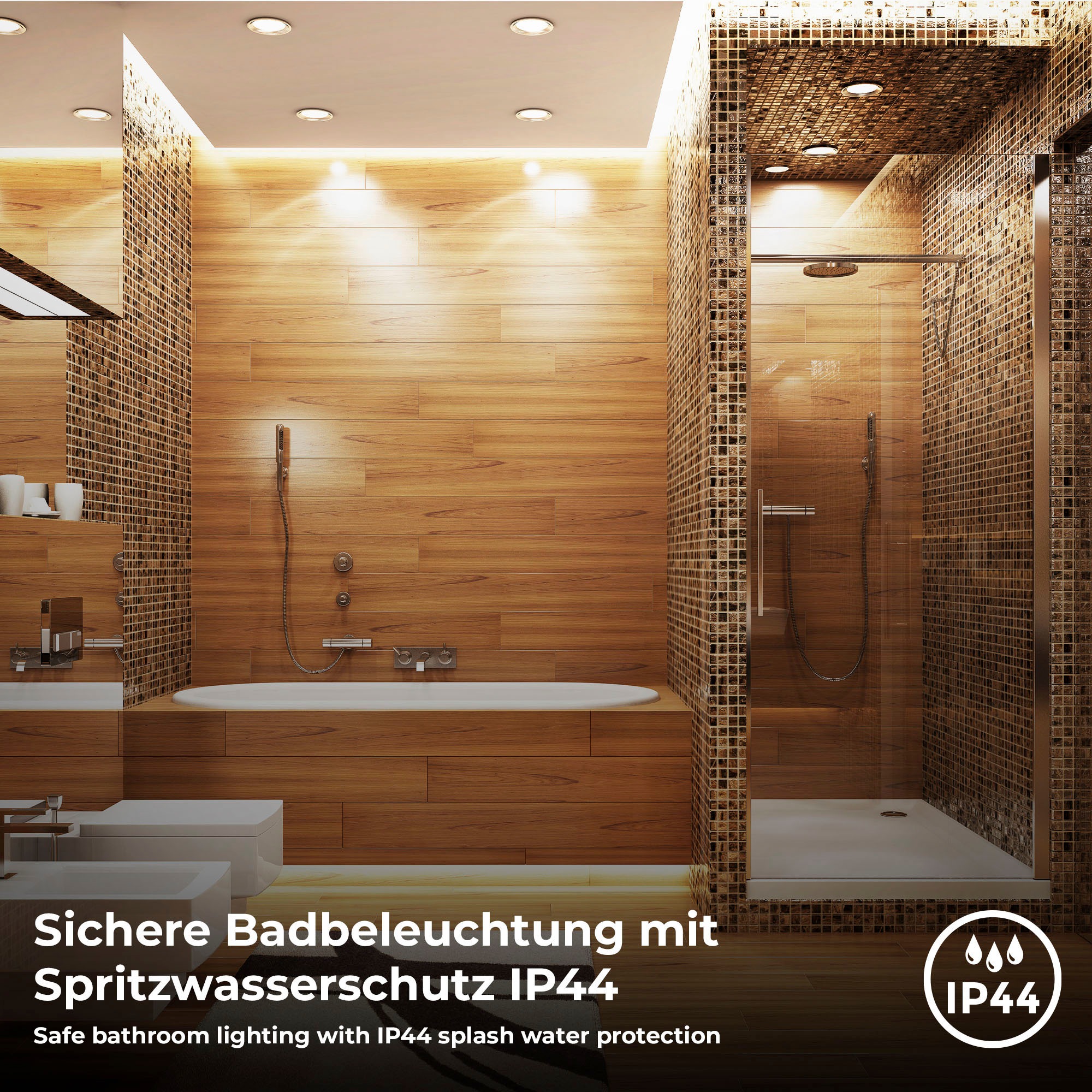 B.K.Licht LED Bad-Einbauleuchte, 6er-Set, Schutzart IP44,  Ø 11,7 cm, inkl. LED Leuchtmittel