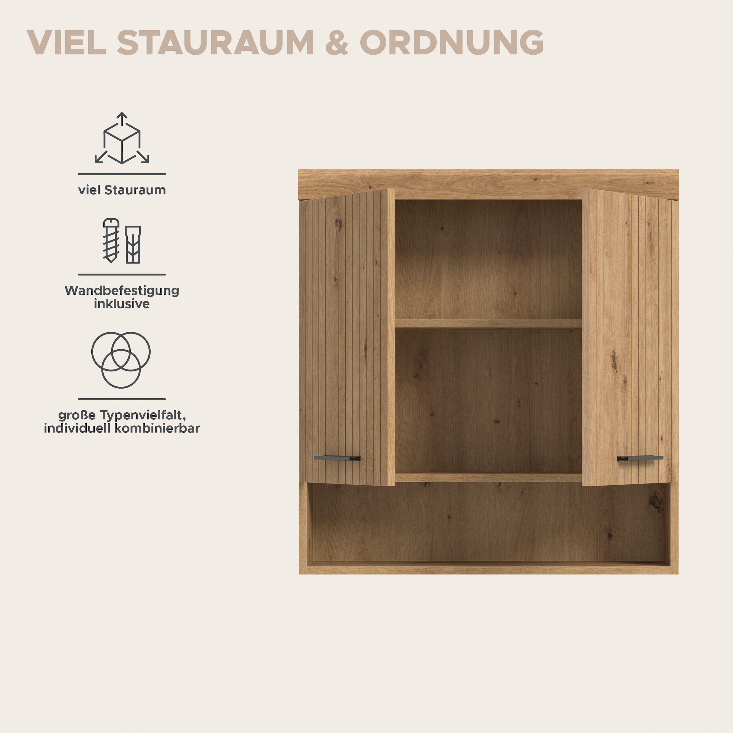 welltime Hängeschrank »SIENA, Breite 74cm, 2 Türen, 1 offenes Fächer, MDF-Front« TOPSELLER!,  in verschiedenen Farben erhältlich, Badmöbel, Badschrank, Schrank, Bad