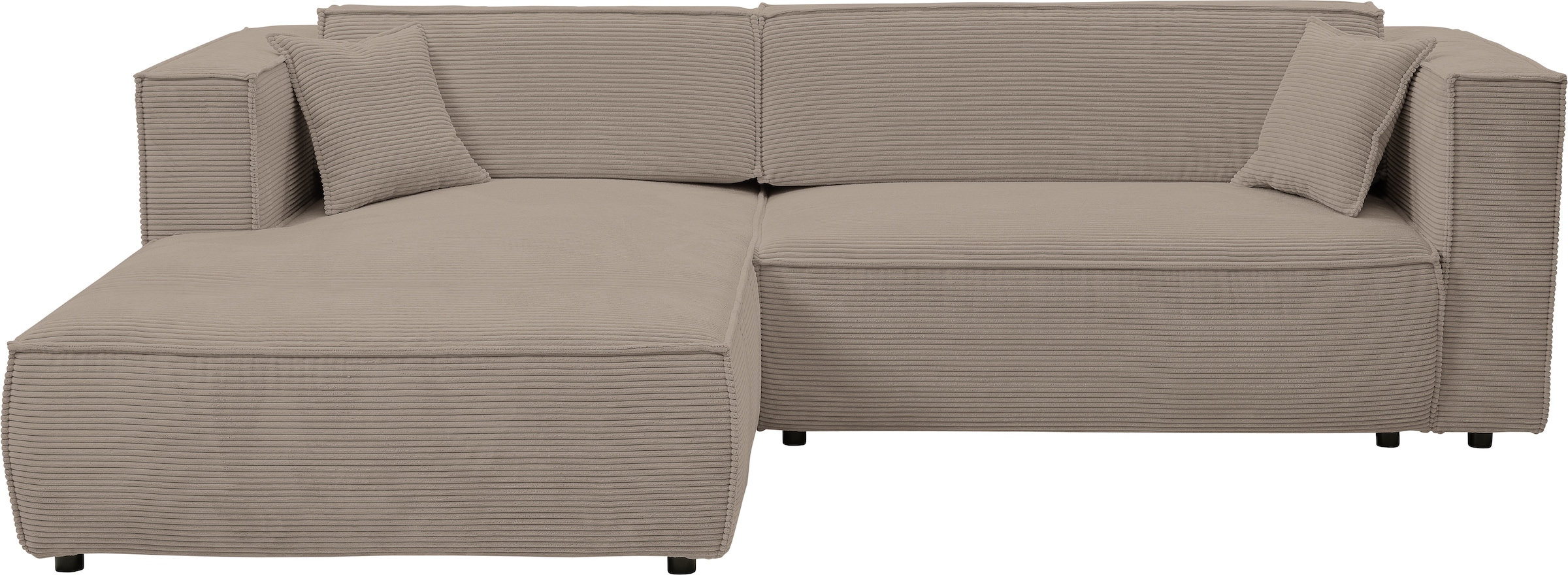 WERK2 Ecksofa »Atlanta-New, modernes Design, Stellmaße 295x182 cm, L-Form, Kedernaht« hoher Komfort, Schlaffunktion & Bettkasten, Cord, Greige