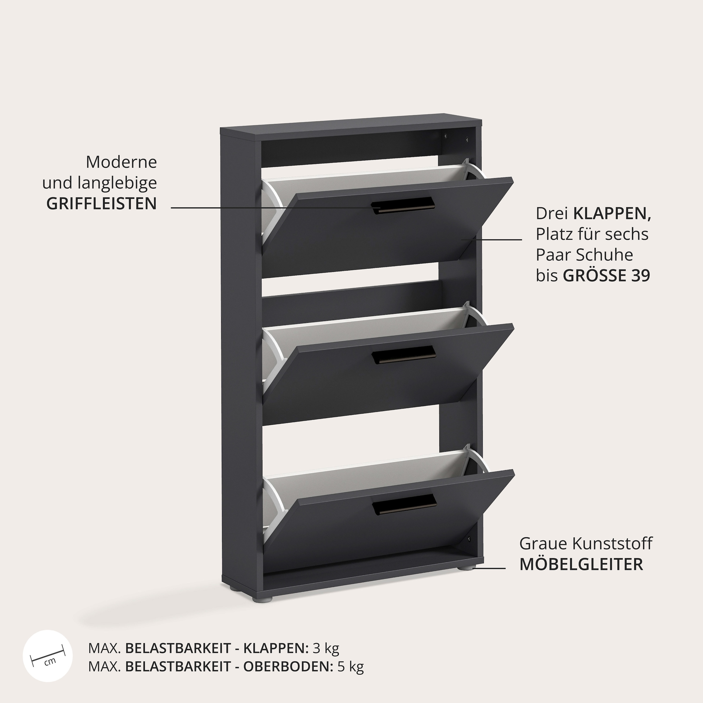 HBZ Schuhkipper »Sam Schuhkipper, Schuhschrank BxHxT 59x103x17 cm« 1 Stk. tlg. Schuhkipper, Schuhschrank mit 3 Klappen, BxHxT 59x103x17cm