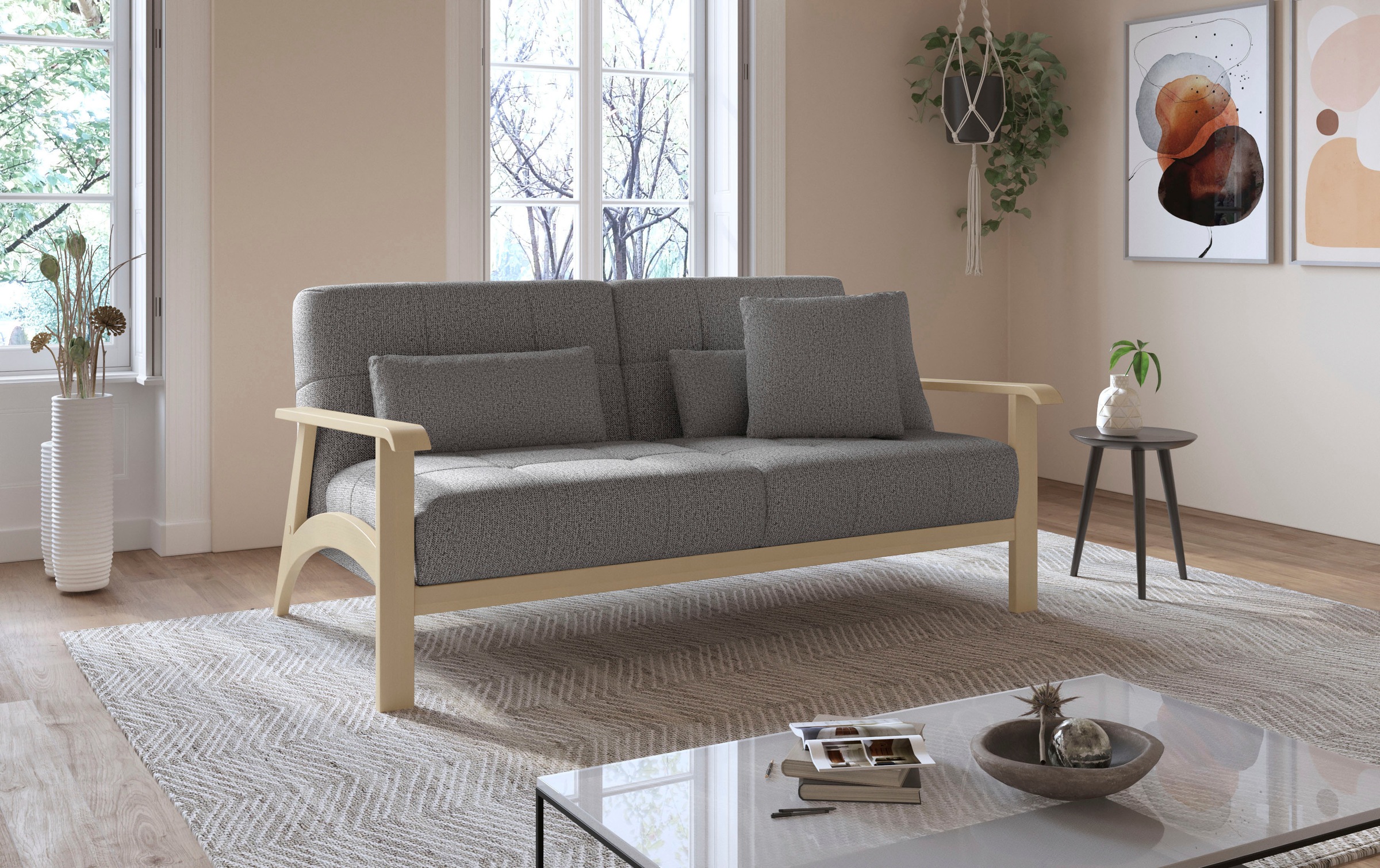 sit&more 2,5-Sitzer »Billund«, Armlehnen aus Buchenholz in natur, verschiedene Bezüge und Farben
