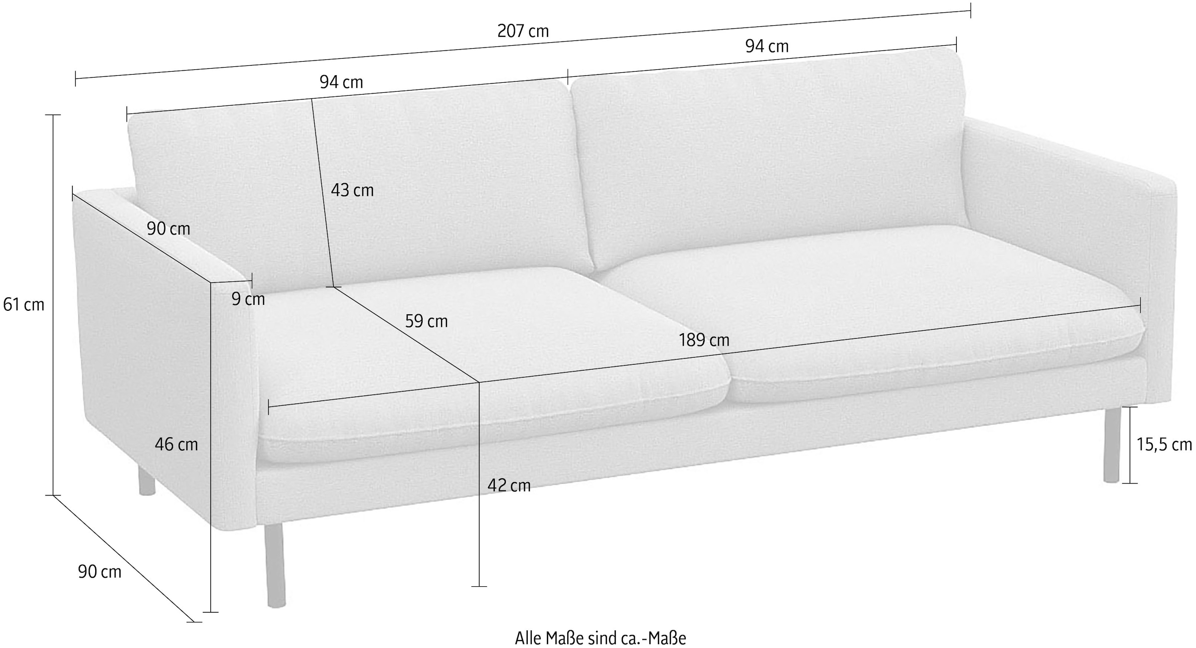 FLEXLUX 3,5-Sitzer »Bolzano«, Sitzaufbau mit Kaltschaum & Stahl-Wellen, loose Sitz -& Rückenkissen