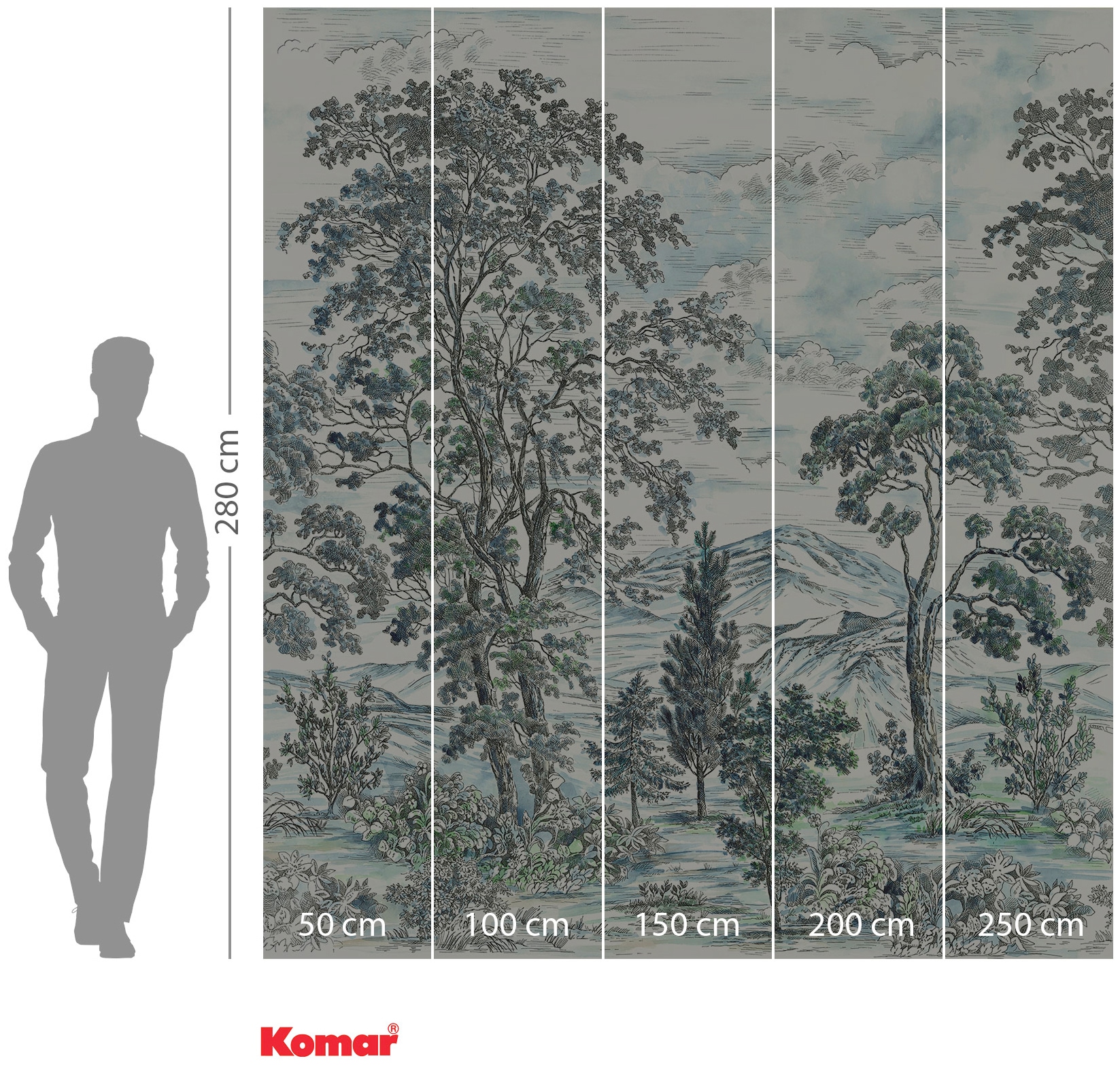 Komar Vliestapete »Digitaldruck Vlies - Highland Trees - Größe 250 x 280 cm«, bedruckt, Wohnzimmer, Schlafzimmer