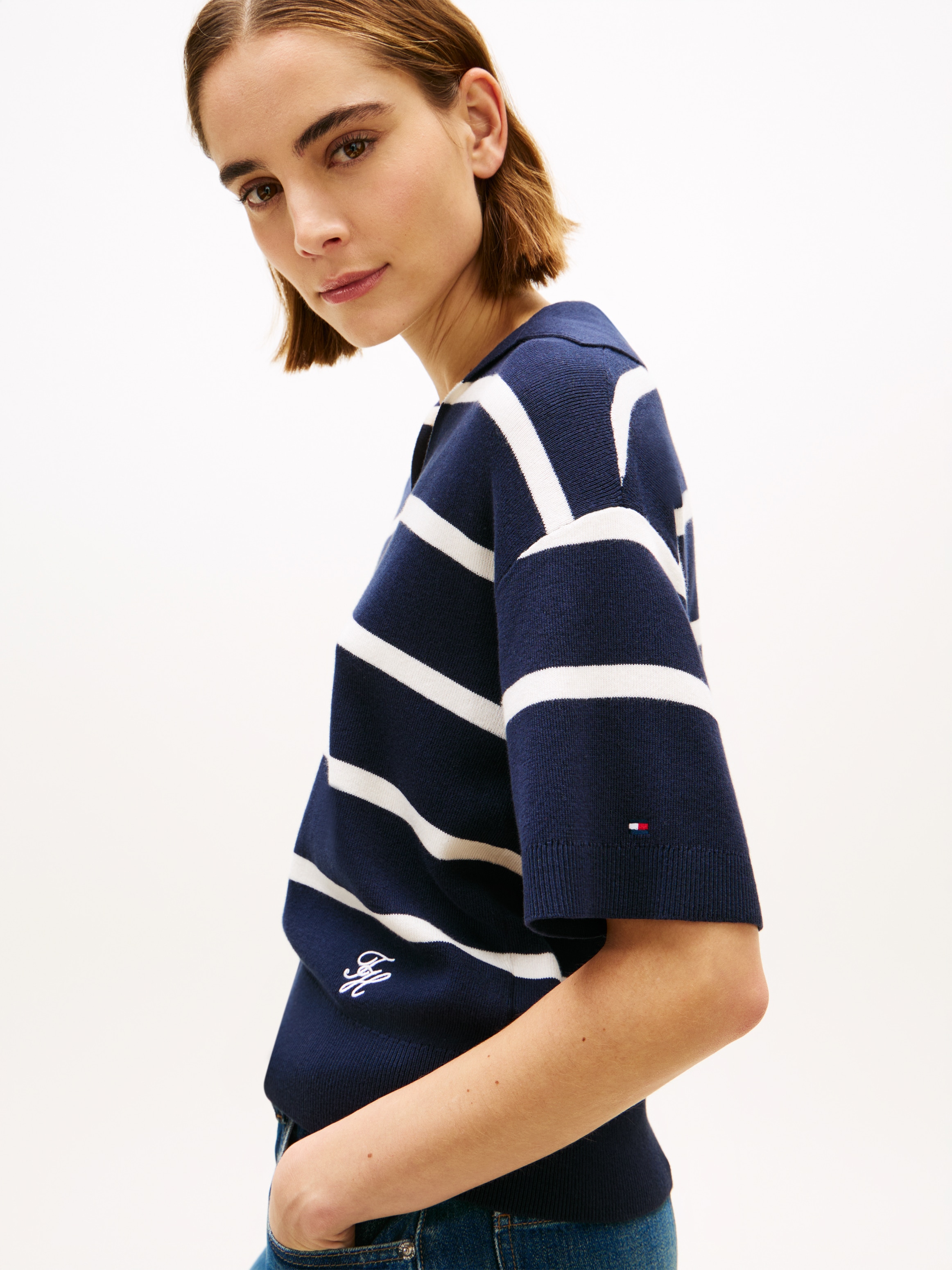 Tommy Hilfiger Strickpullover »CO FULL NEEDLE POLO SS SWT« mit V-Ausschnitt