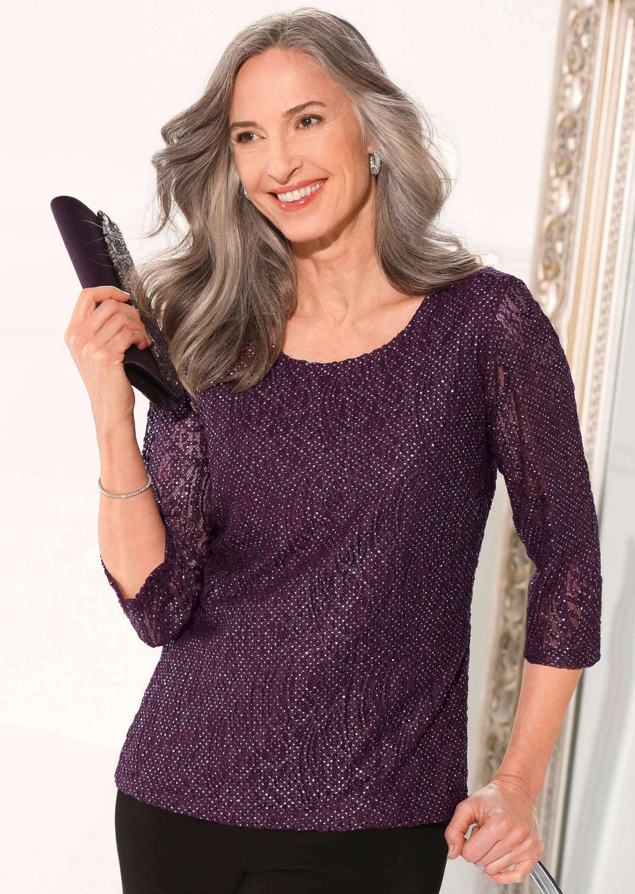 GOLDNER Kurzarmbluse »Spitzenbluse mit zartem Glanz«