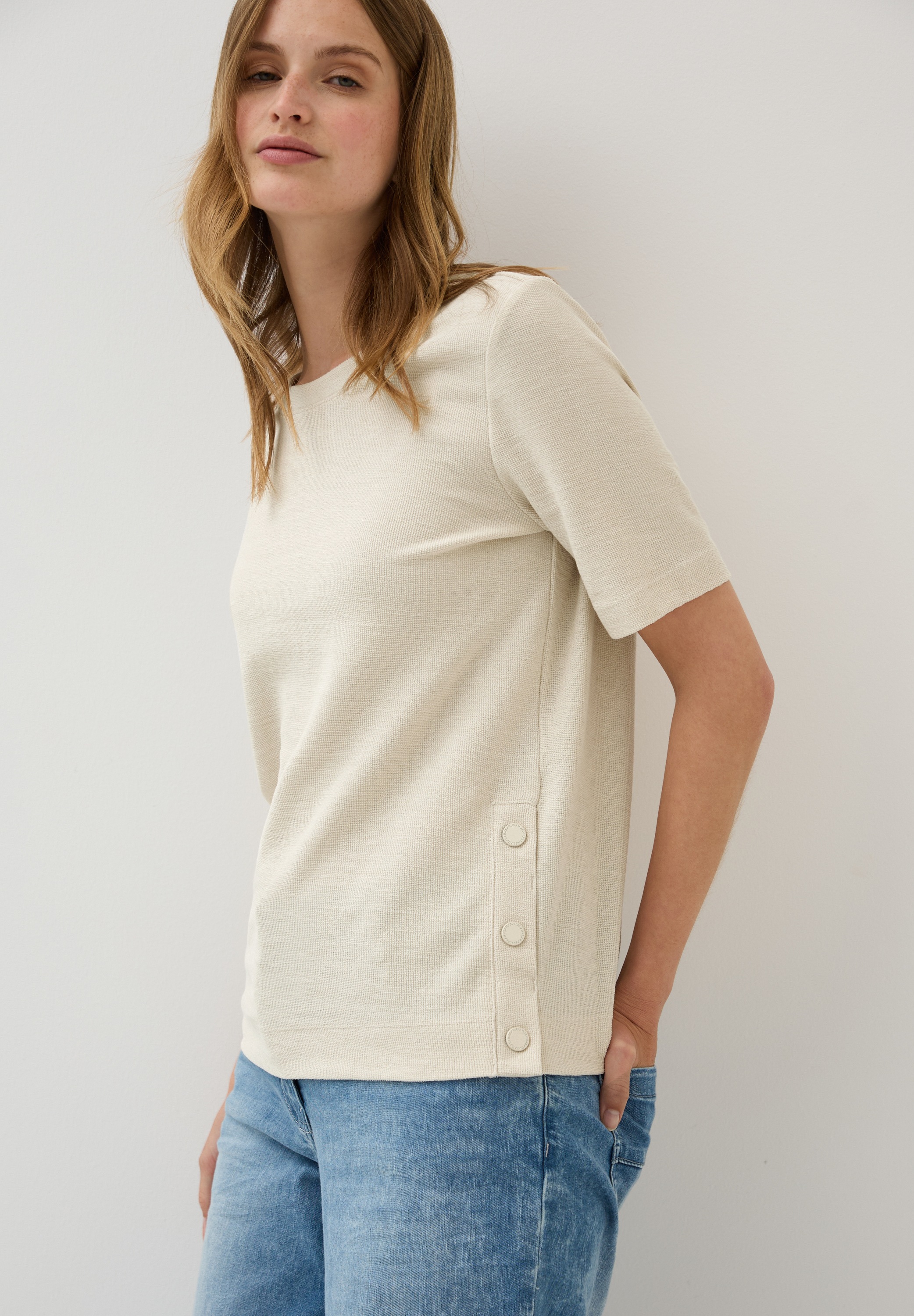 Cecil Rundhalsshirt, mit seitlichen Knopfdetails