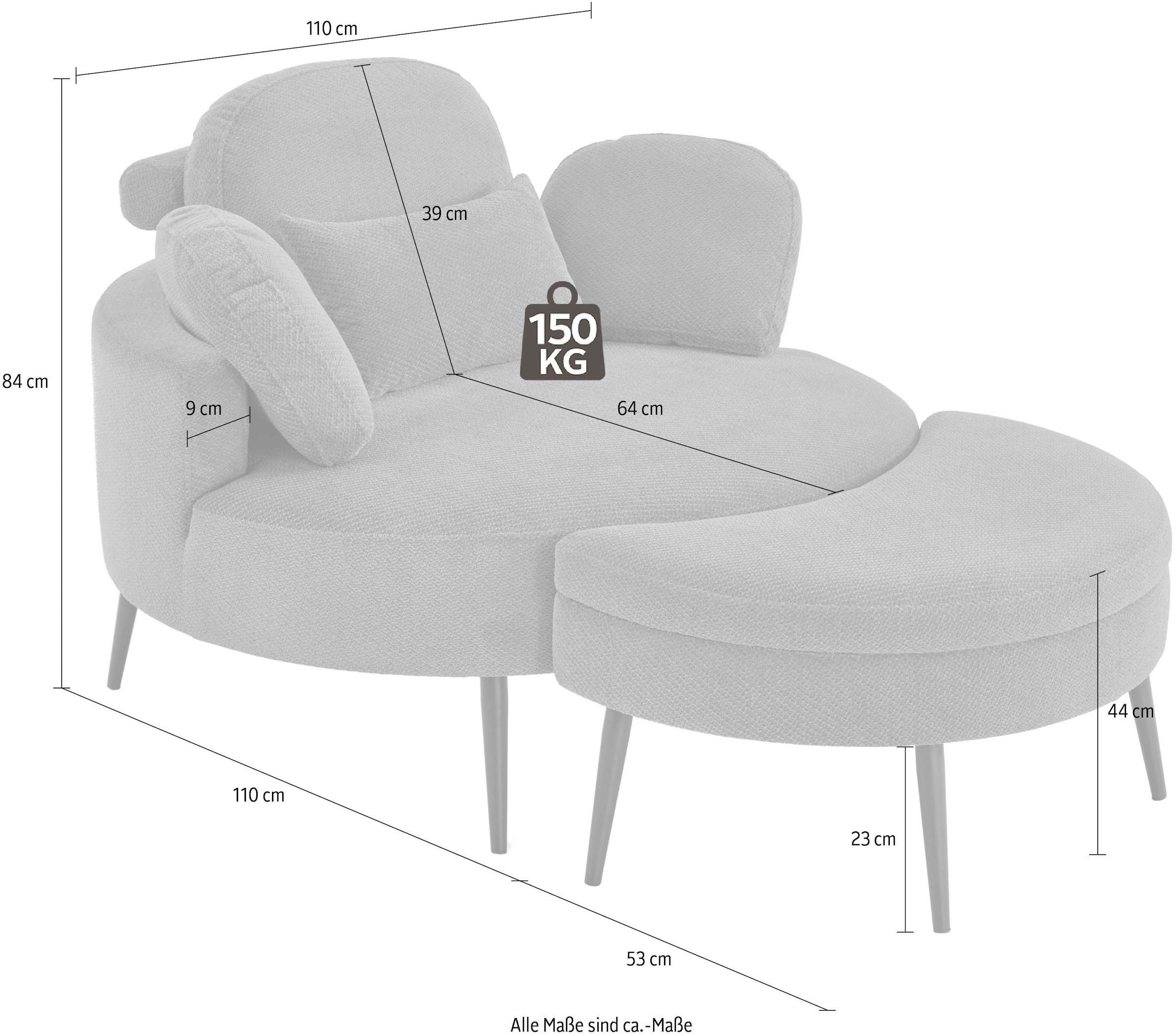 OTTO home Loveseat »Riko Sessel, B: 110 cm, Sitzhöhe: 44 cm« XXL- Sessel, mit Stauraumhocker, Rückenstütze & 4 Zierkissen