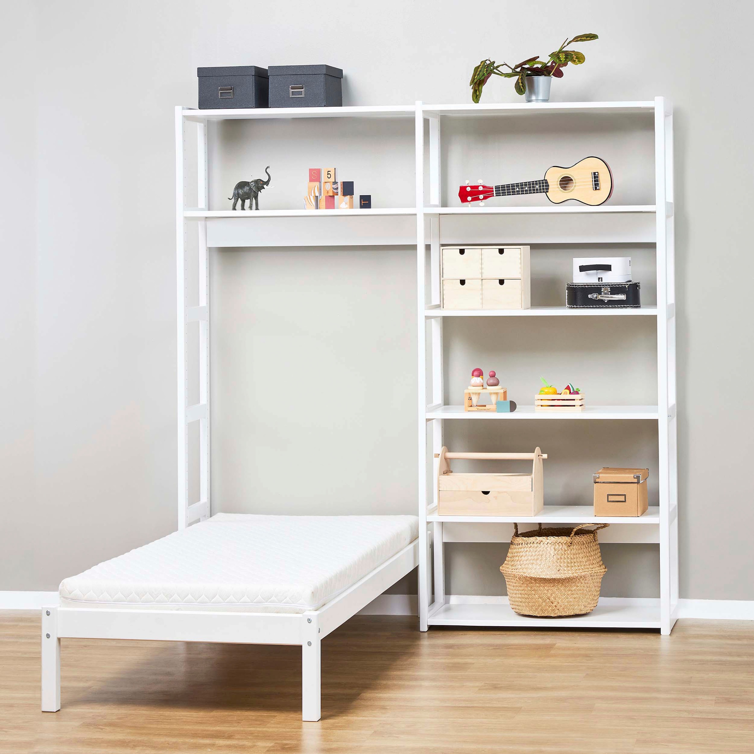 Hoppekids Jugendzimmer-Set »STOREY«, (Set, 16 tlg., Kinderbett, Rollrost, Schaummatratze, Regalsystem, 8 Einlegeböden)