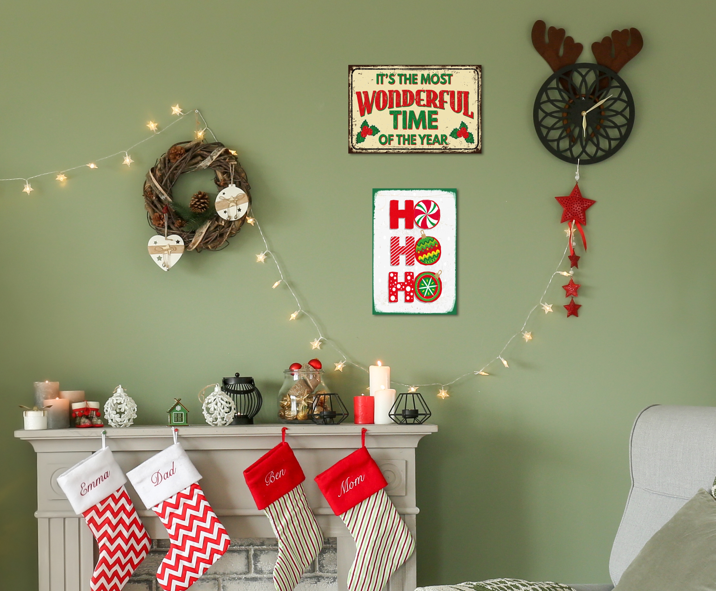 my home Metallbild »Christmas Weihnachten Stahlschilder Blechschilder 2er-Set«, (2er-Set), 20x30x0,1cm - mit Lochbohrung