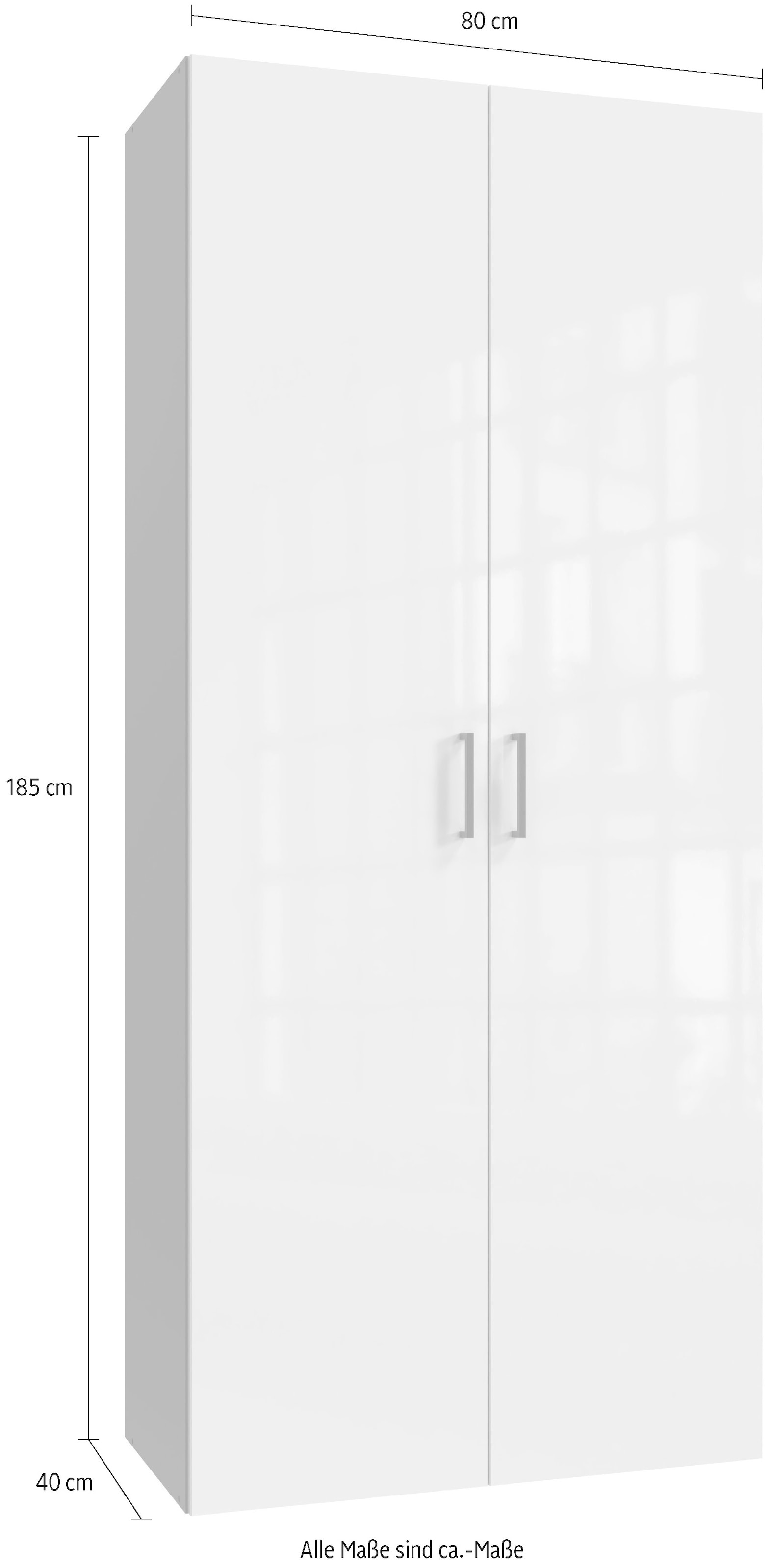 Wimex Kleiderschrank »Mugano,in 8 Breiten,3 Höhen,2 Tiefen, viele Farben, Made in Germany«, (in Basic oder Premium Ausstattung mit 2 weiteren Einlegeböden), mit langen oder kurzen Griffen aus Metall, mit oder ohne Spiegel
