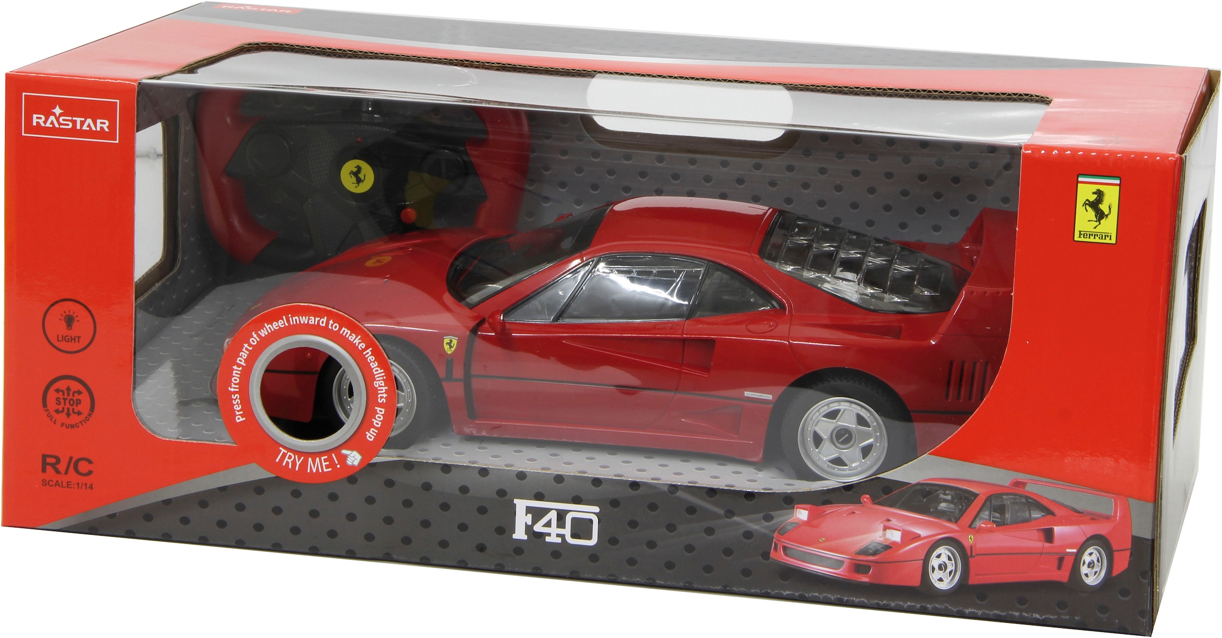 Jamara RC-Auto »Deluxe Cars, Ferrari F40, 1:14, rot, 27MHz«, mit LED-Licht