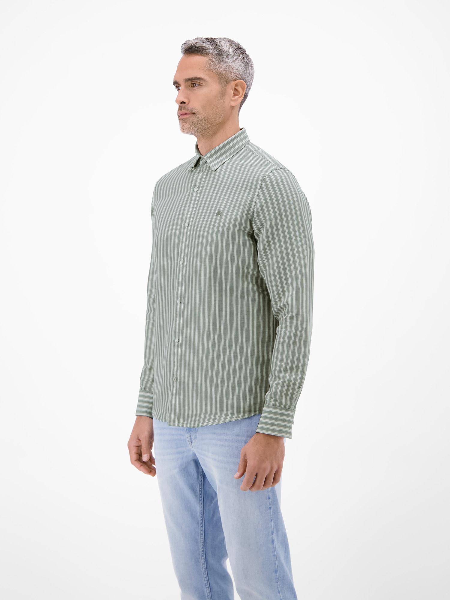 LERROS Leinenhemd »Gestreiftes Langarmhemd aus Leinen-Baumwoll-Mix« Gestreift, 55% Leinen, 45% Baumwolle, Button‑down, 2‑Knopf