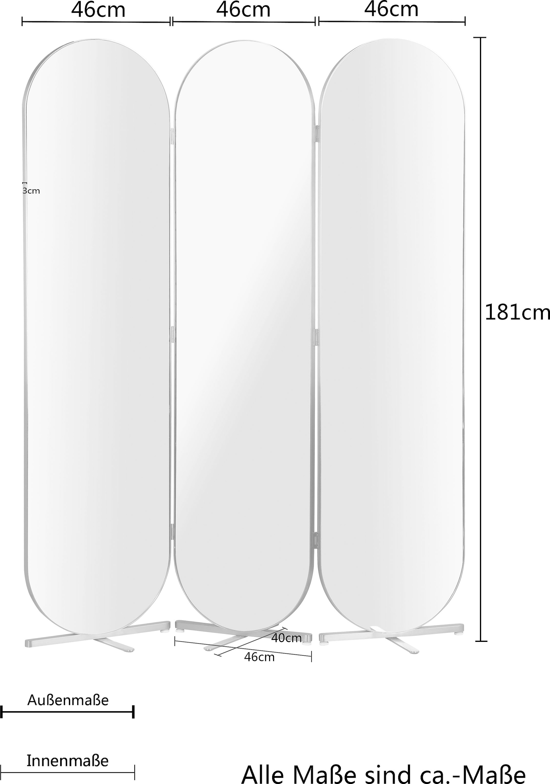 Guido Maria Kretschmer Home&Living Raumteiler, ovale Spiegelflächen, Rückseite mit Samtvelours Bezug, Breite 138,5 cm