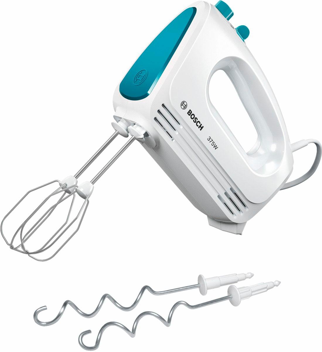 Handmixer »CleverMixx MFQ2210D, Edelst. Rührbesen/Knethaken, 4 Stufen, weiß/blau«, 375...