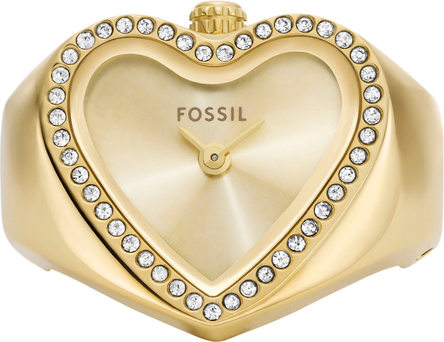 Fossil Uhrenring »WATCH RING HEART«, Quarzuhr, Damenuhr, Herzform, analog, Glassteine, Flexband, Zugband