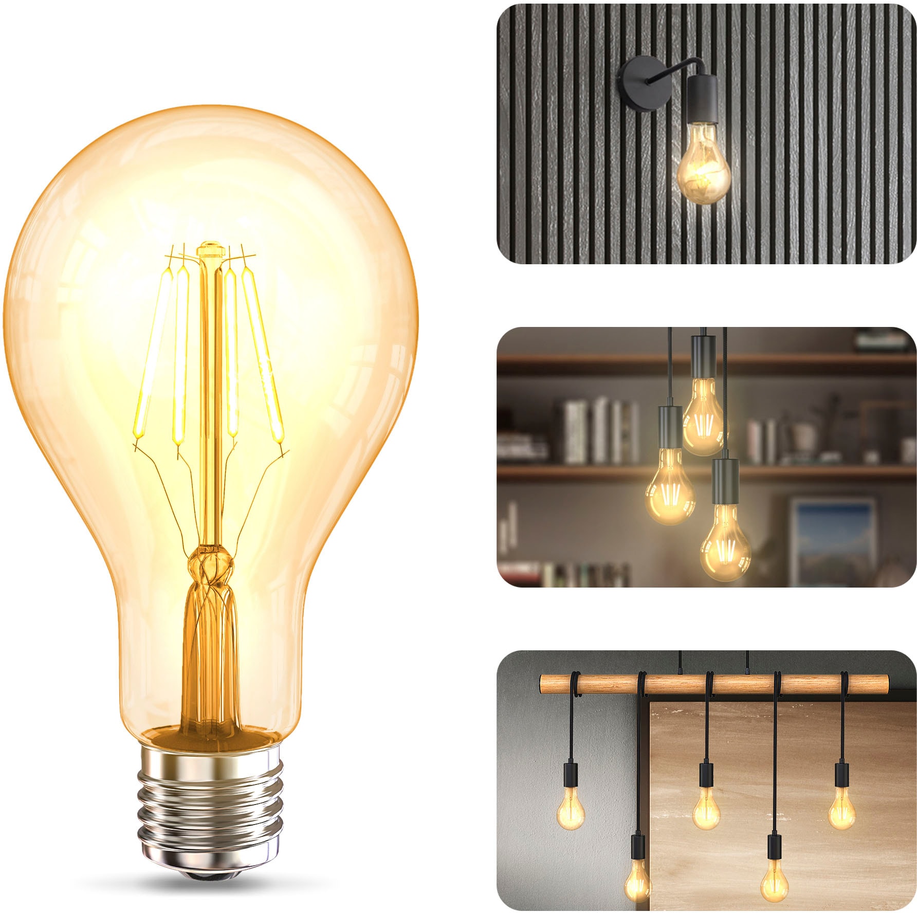 B.K.Licht LED-Leuchtmittel »BK_LM1404 LED Leuchtmittel 2er Set E27 A75« E27 2 Stk. Warmweiß 2.200 K Edison Vintage Glühbirne Filament