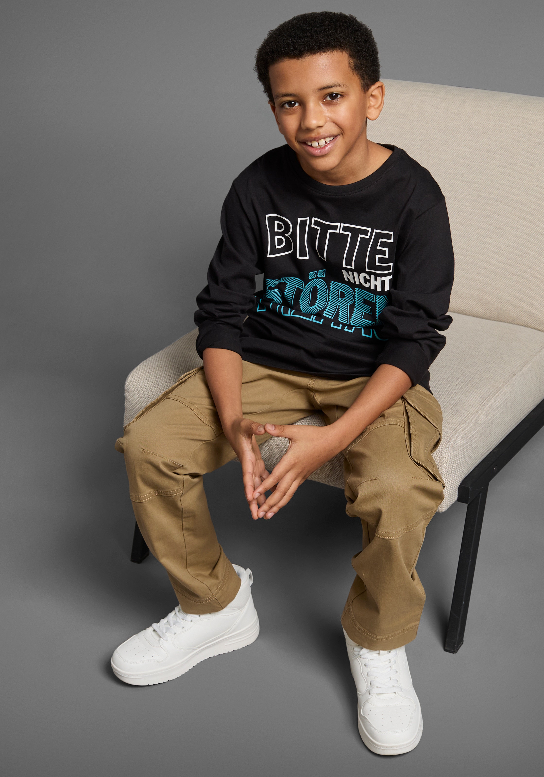 KIDSWORLD Langarmshirt »Bitte nicht stören...«, Langarm, Basic-Passform, bedruckt, Rundhalsausschnitt