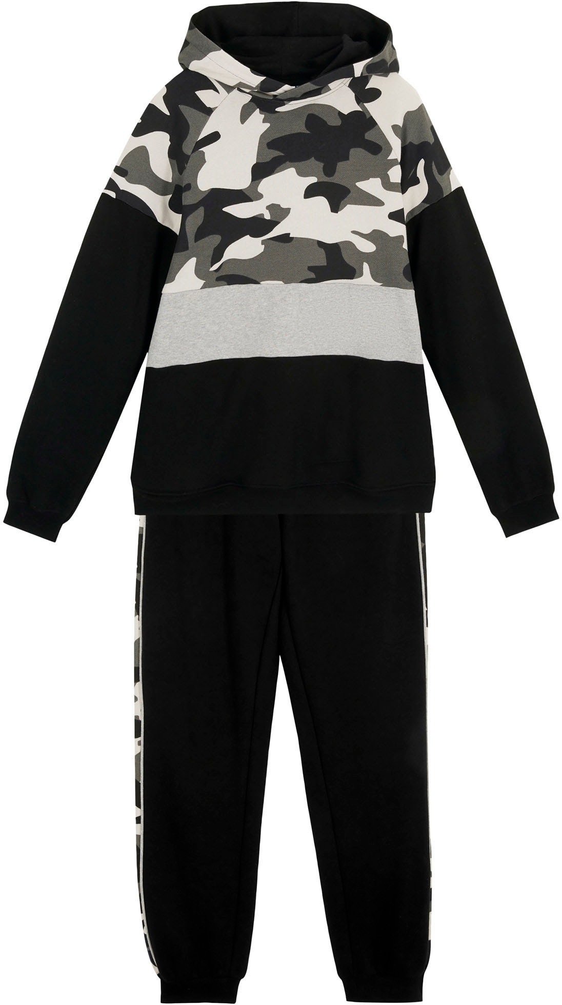 bonprix Langarmshirt & Hose »Sweatshirt & Jogginghose« Set, 2,  mit Camouflage-Print, mit kontrastfarbenen Bereichen