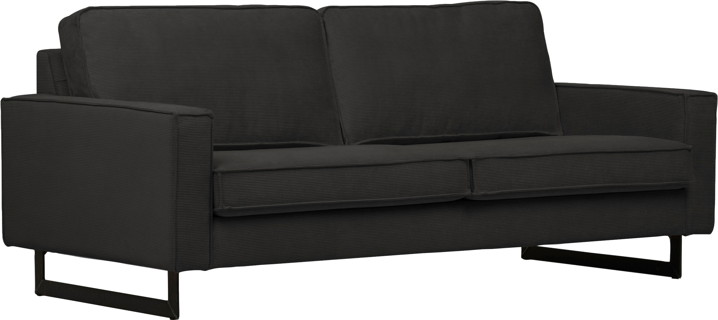 Home affaire 3-Sitzer »Pinto, 206 cm, Cord, Chenille, Lederoptik« mit Keder, schwarze Metallfüße, Wellenunterfederung