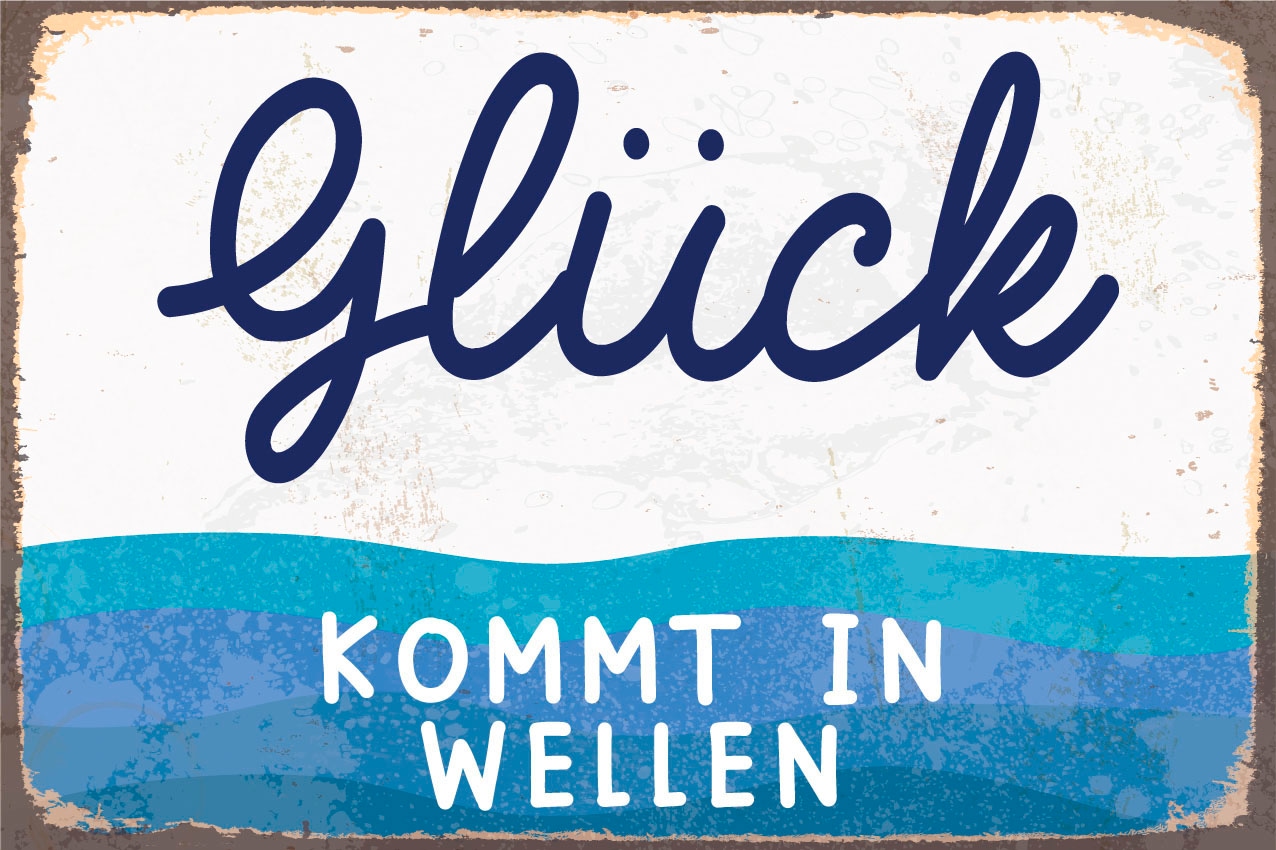 queence Metallbild »Glück kommt in Welle«, Schriftzüge-Schriftzug-Meer, (1 St.), Stahlschilder