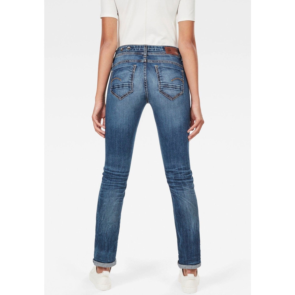 G-Star RAW Slim-fit-Jeans »Midge Mid Straight Wmn«, mit Used-Effekten