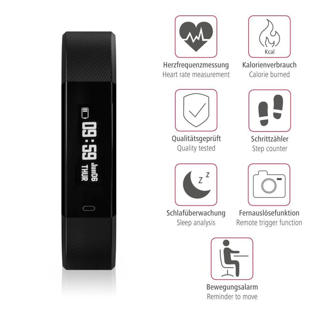 Hama Smartwatch »Fitness Tracker, Uhr/Pulsuhr/Schrittzähler/App Fit Track 1900«
