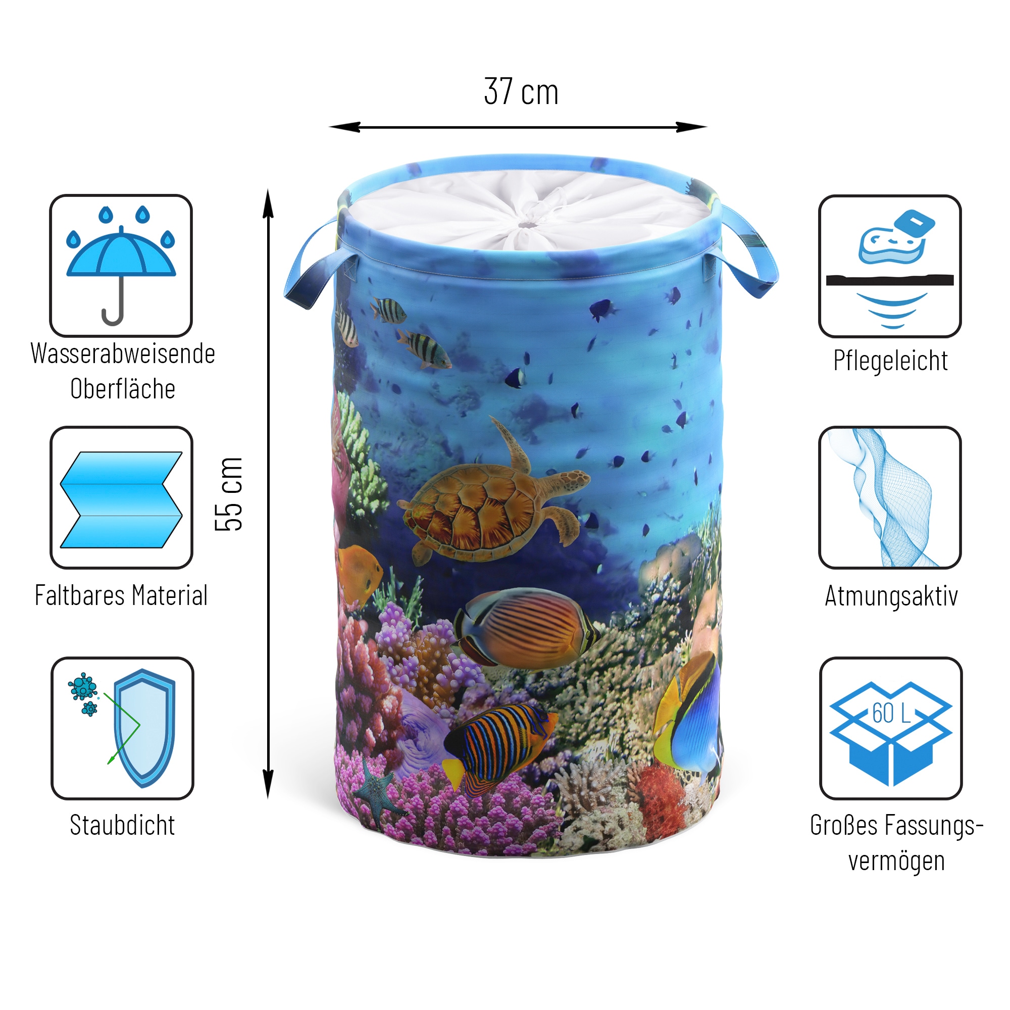 Sanilo Wäschekorb »Ocean«, 60 Liter, faltbar, mit Sichtschutz